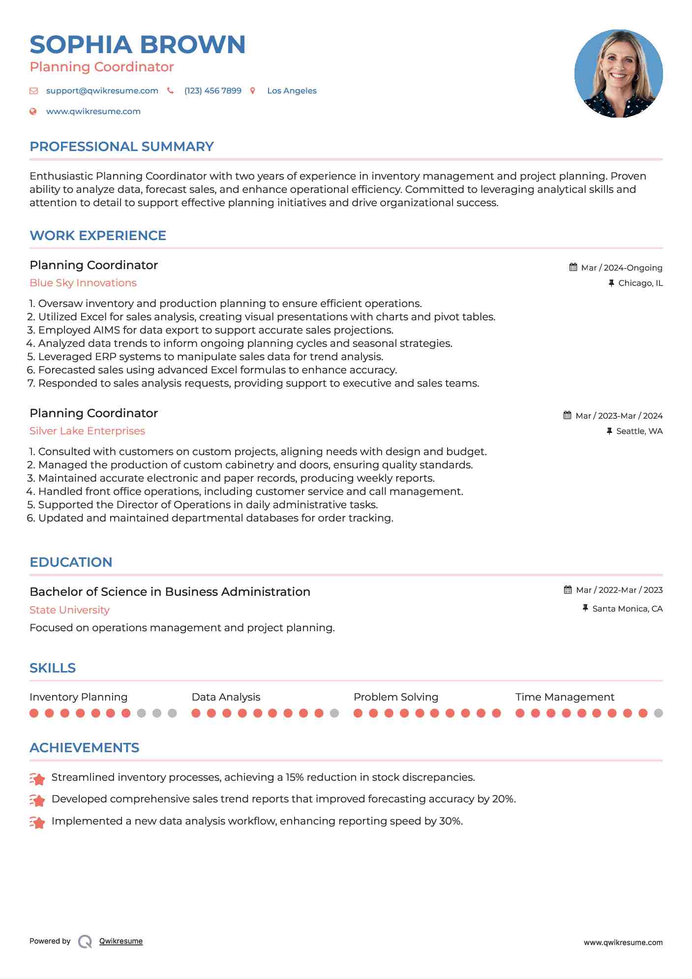 Planning Coordinator Resume Model