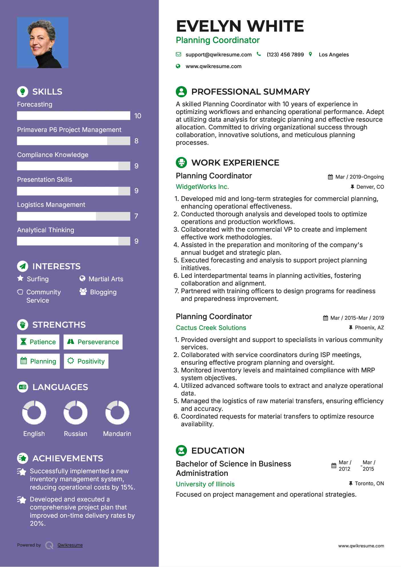 Planning Coordinator Resume Template