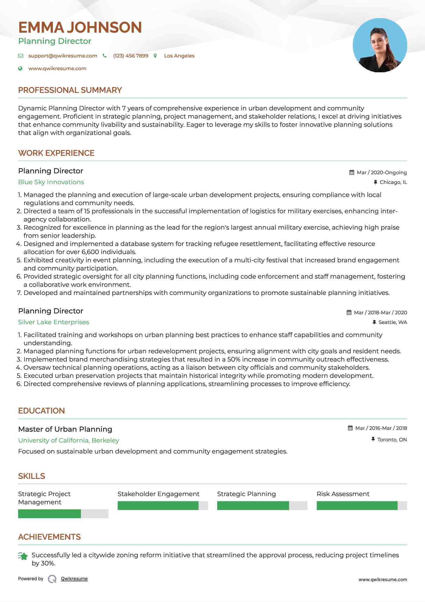 Planning Director Resume Model