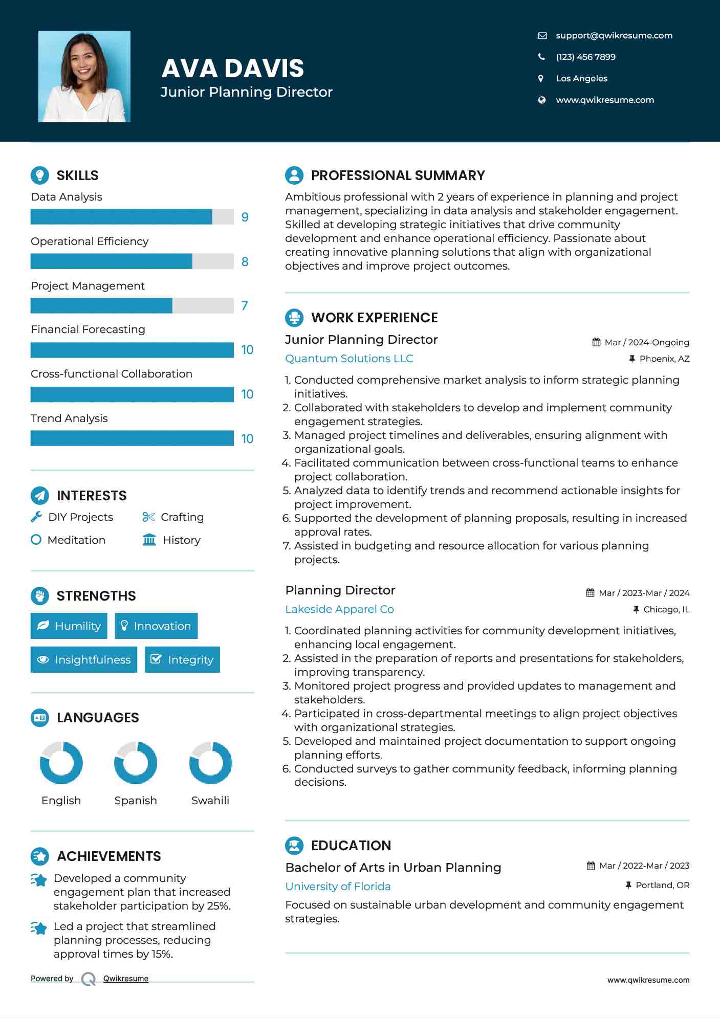 Junior Planning Director Resume Template