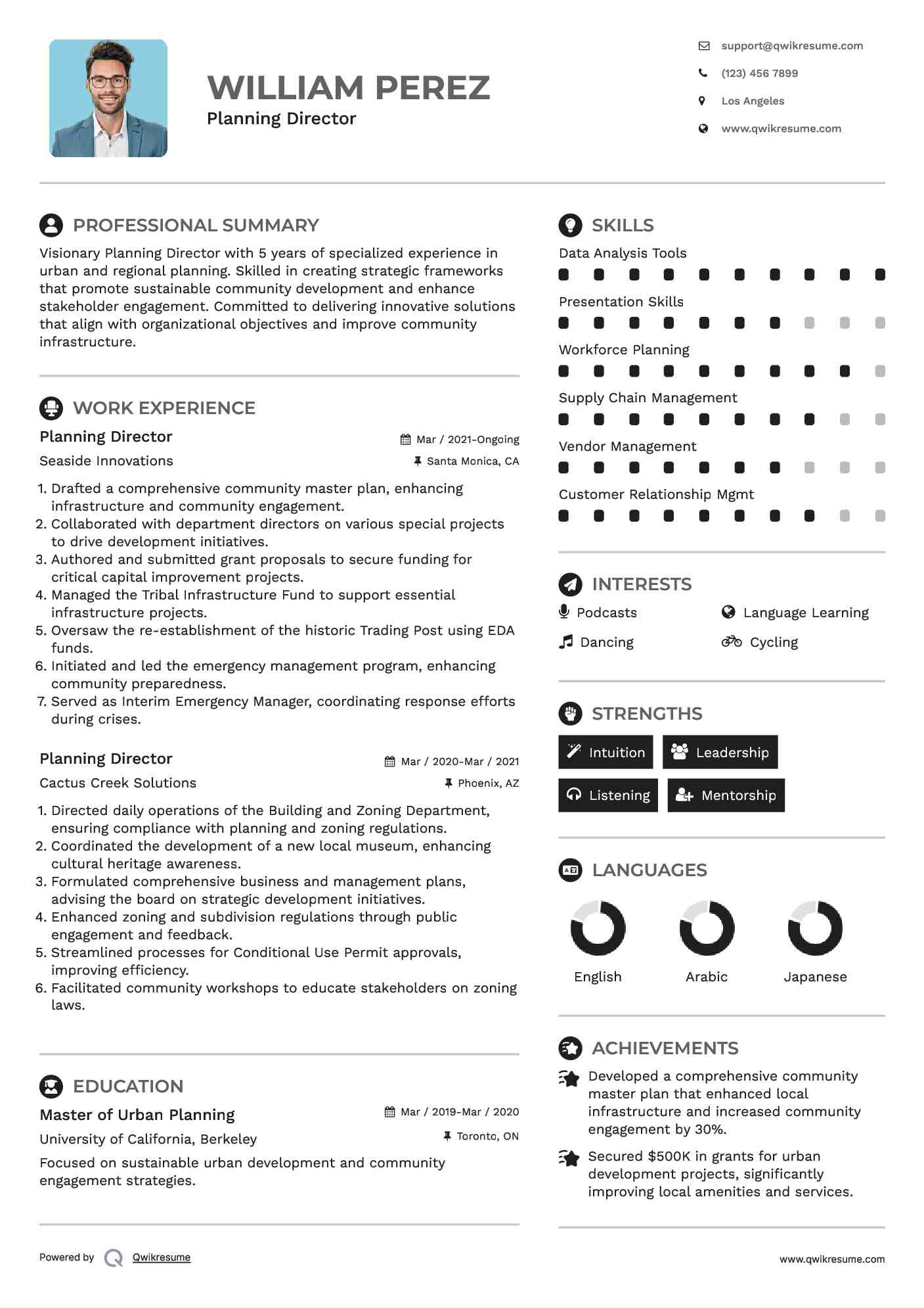 Planning Director Resume Example