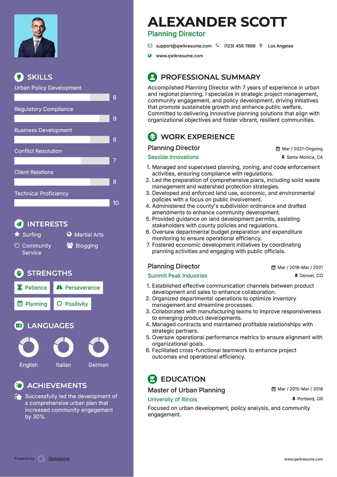 Planning Director Resume Format