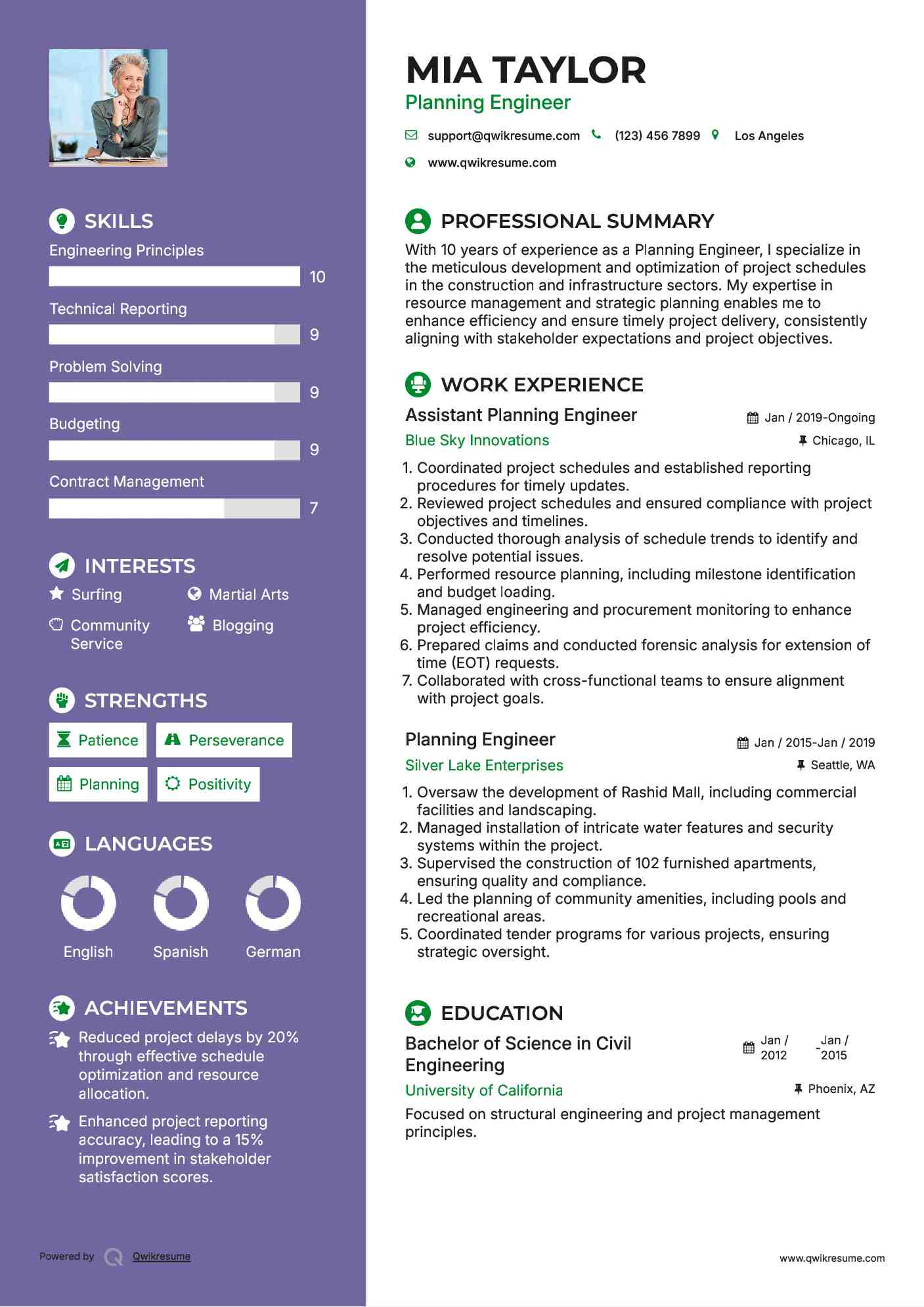 Planning Engineer Resume Samples QwikResume