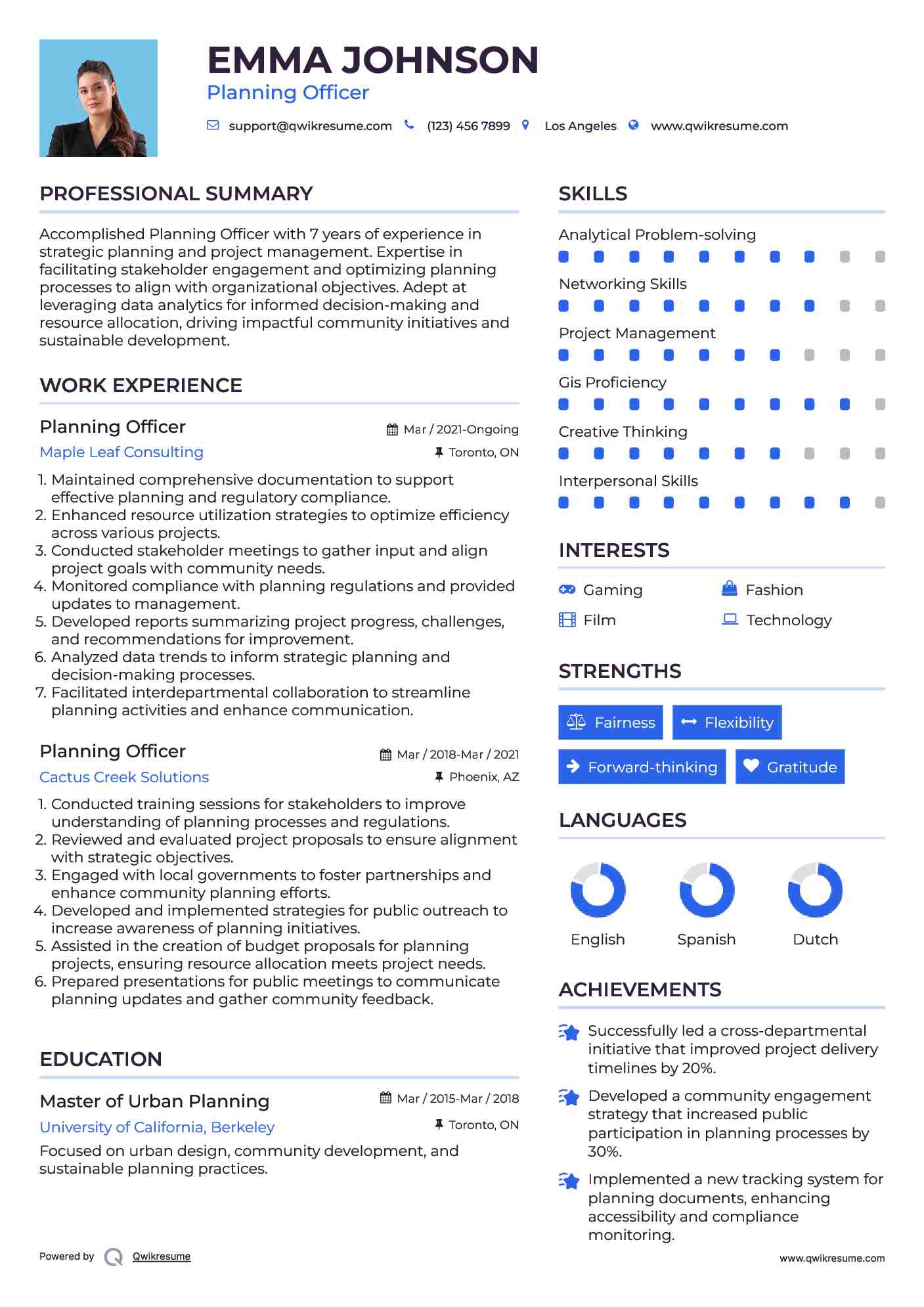 Planning Officer Resume Sample
