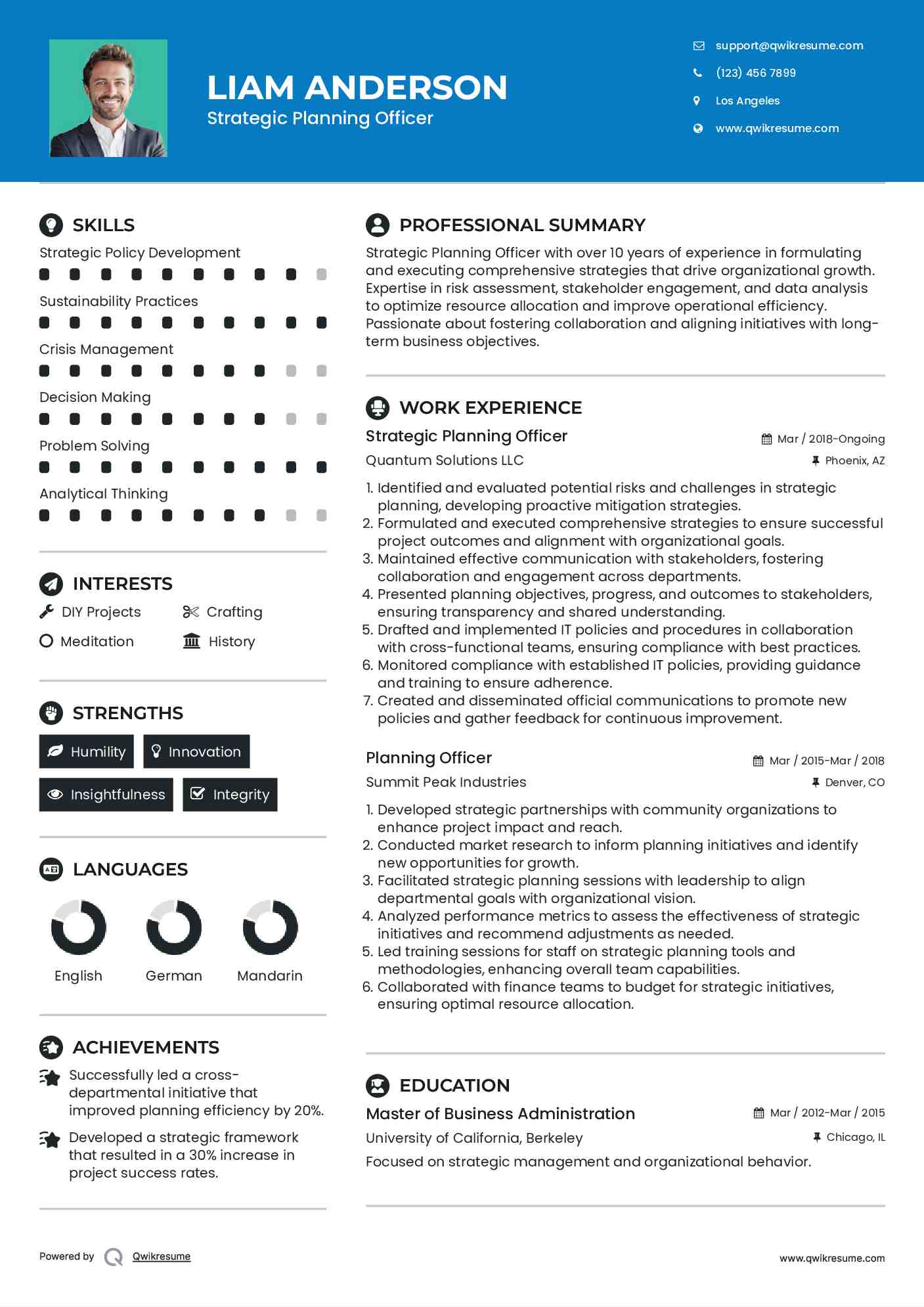 Strategic Planning Officer Resume Format