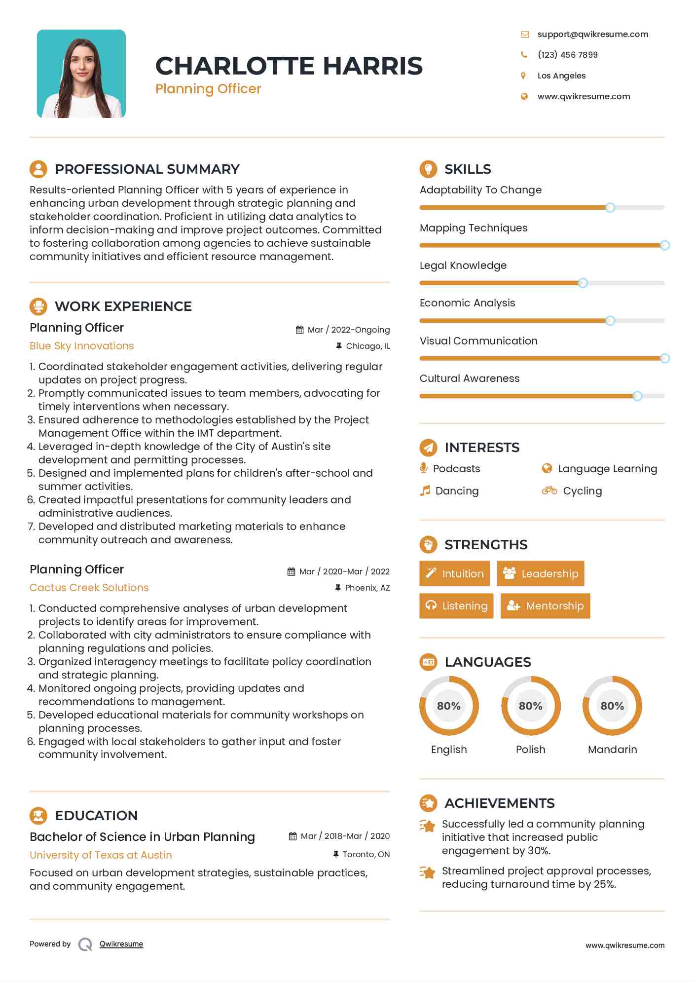 Planning Officer Resume Format