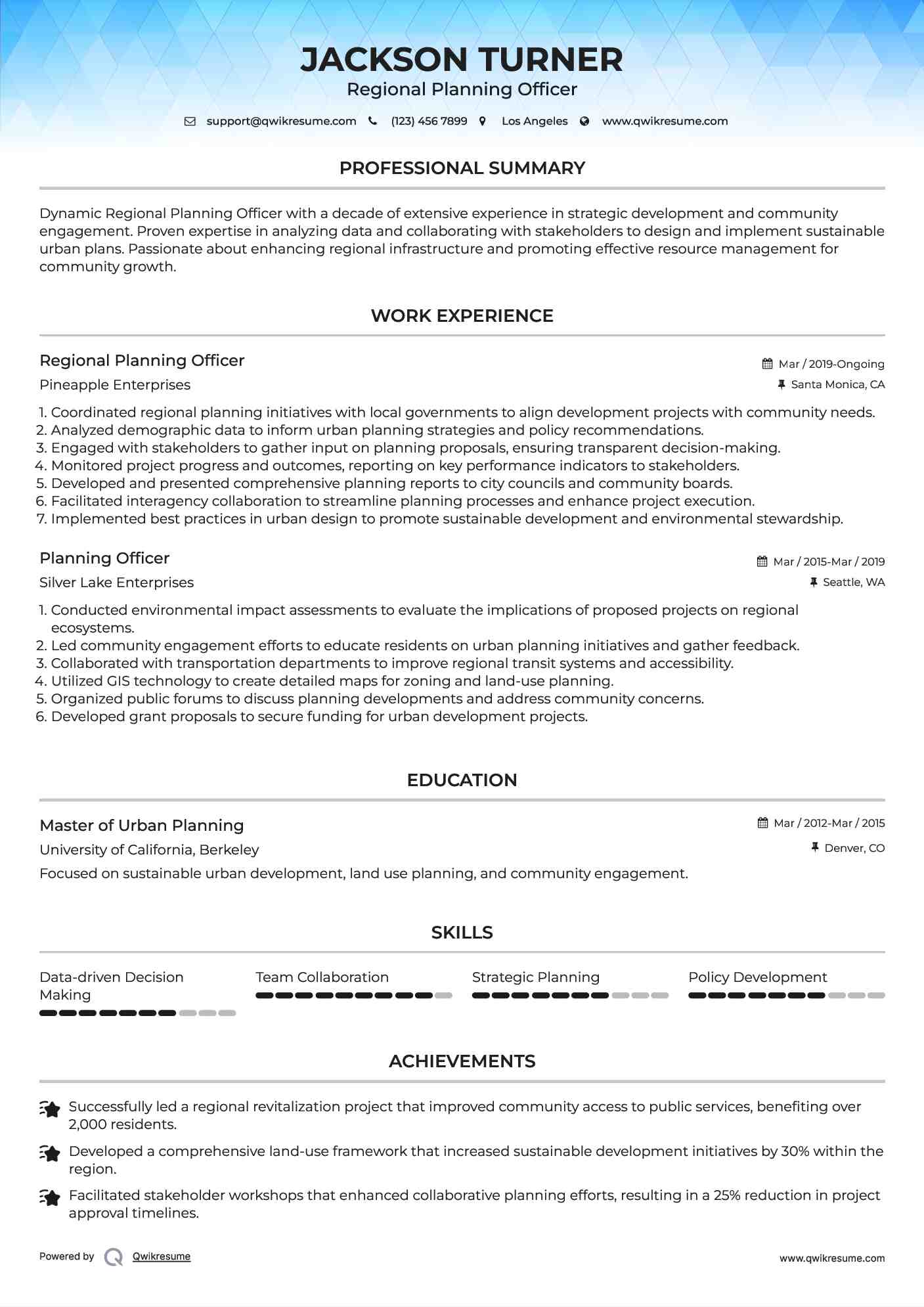 Regional Planning Officer Resume Template