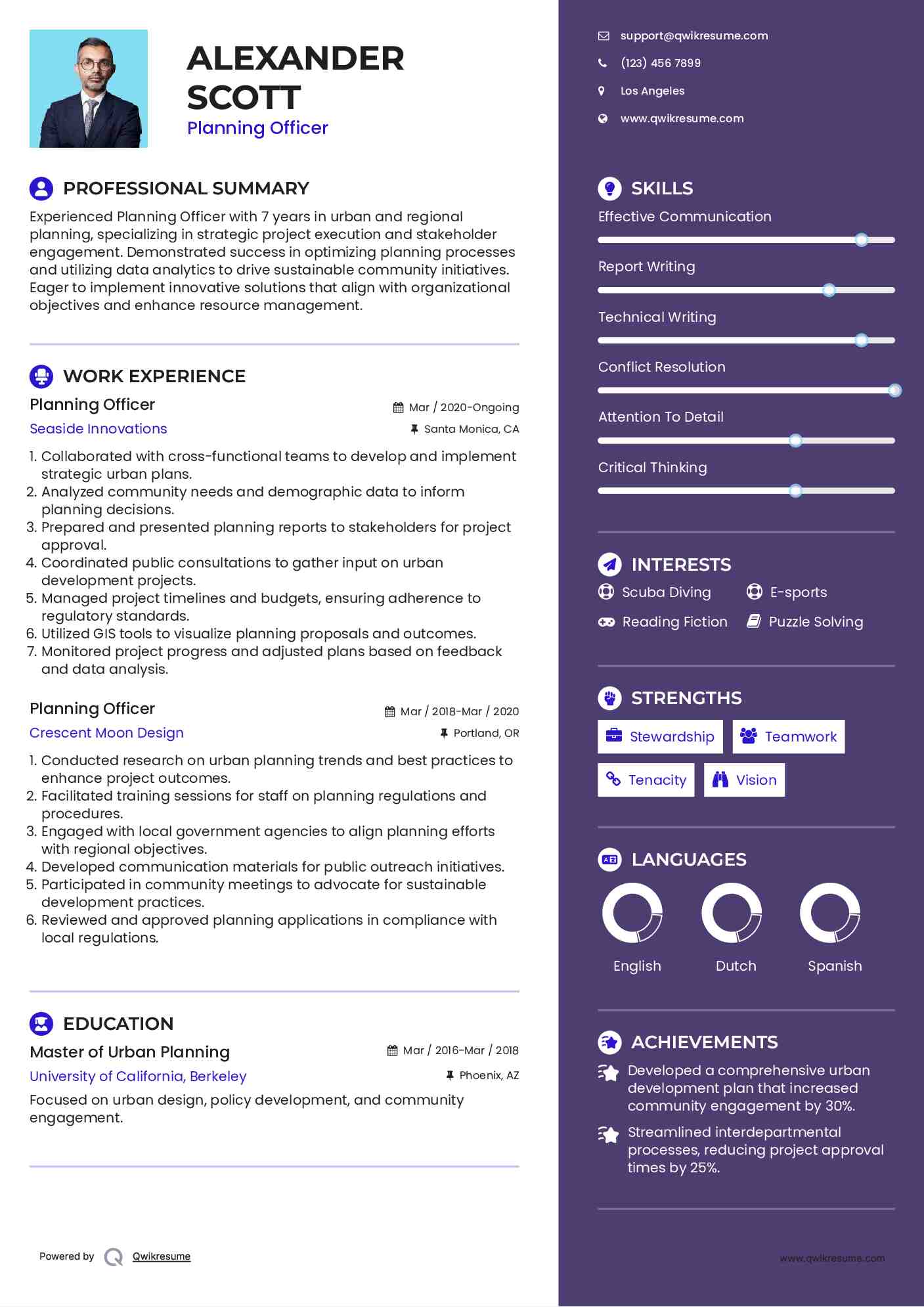 Planning Officer Resume Model
