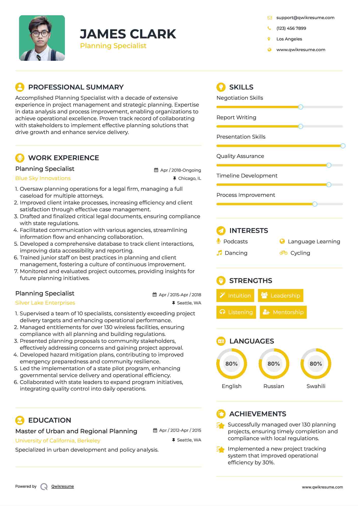 Planning Specialist Resume Model