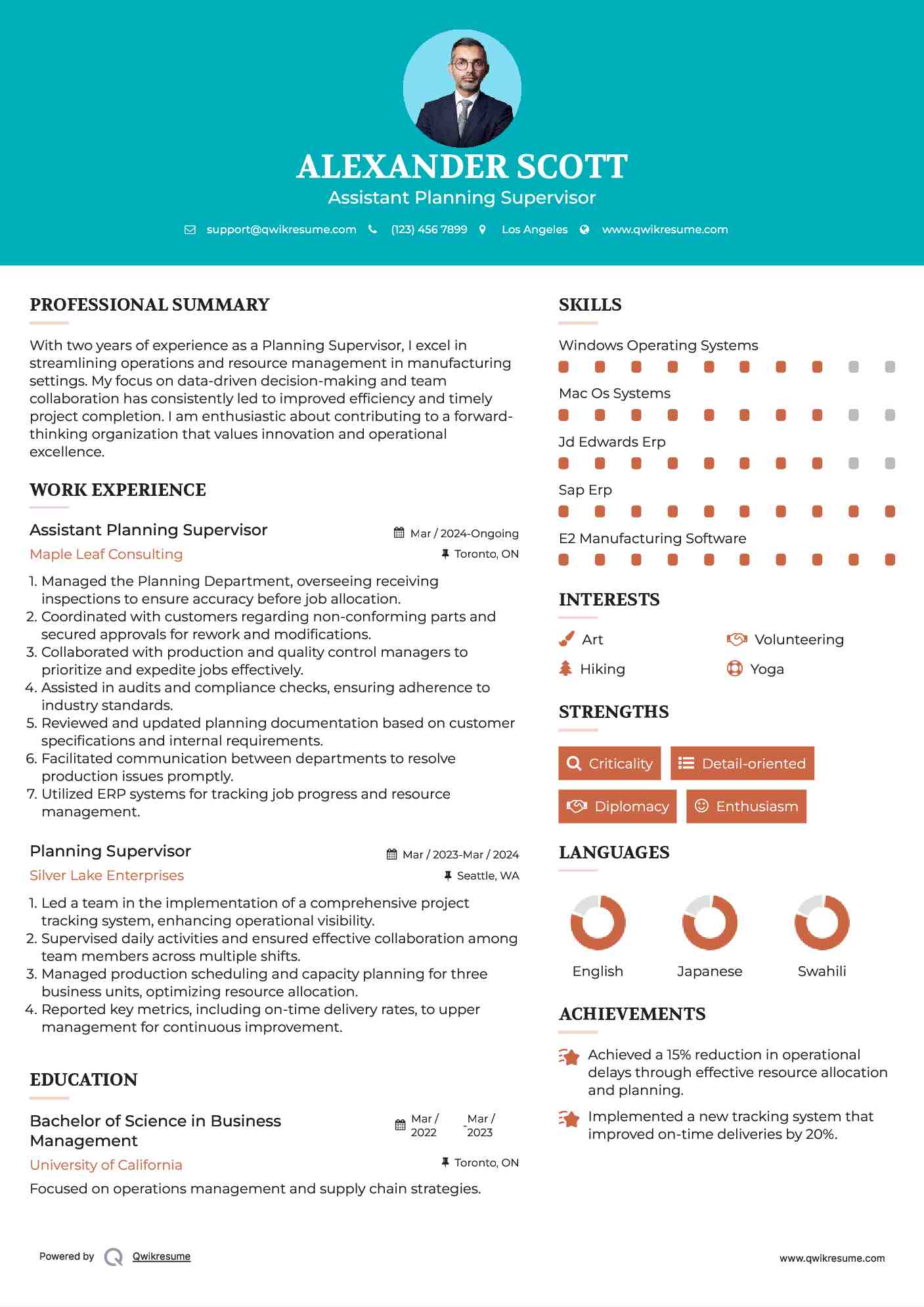 Assistant Planning Supervisor Resume Model