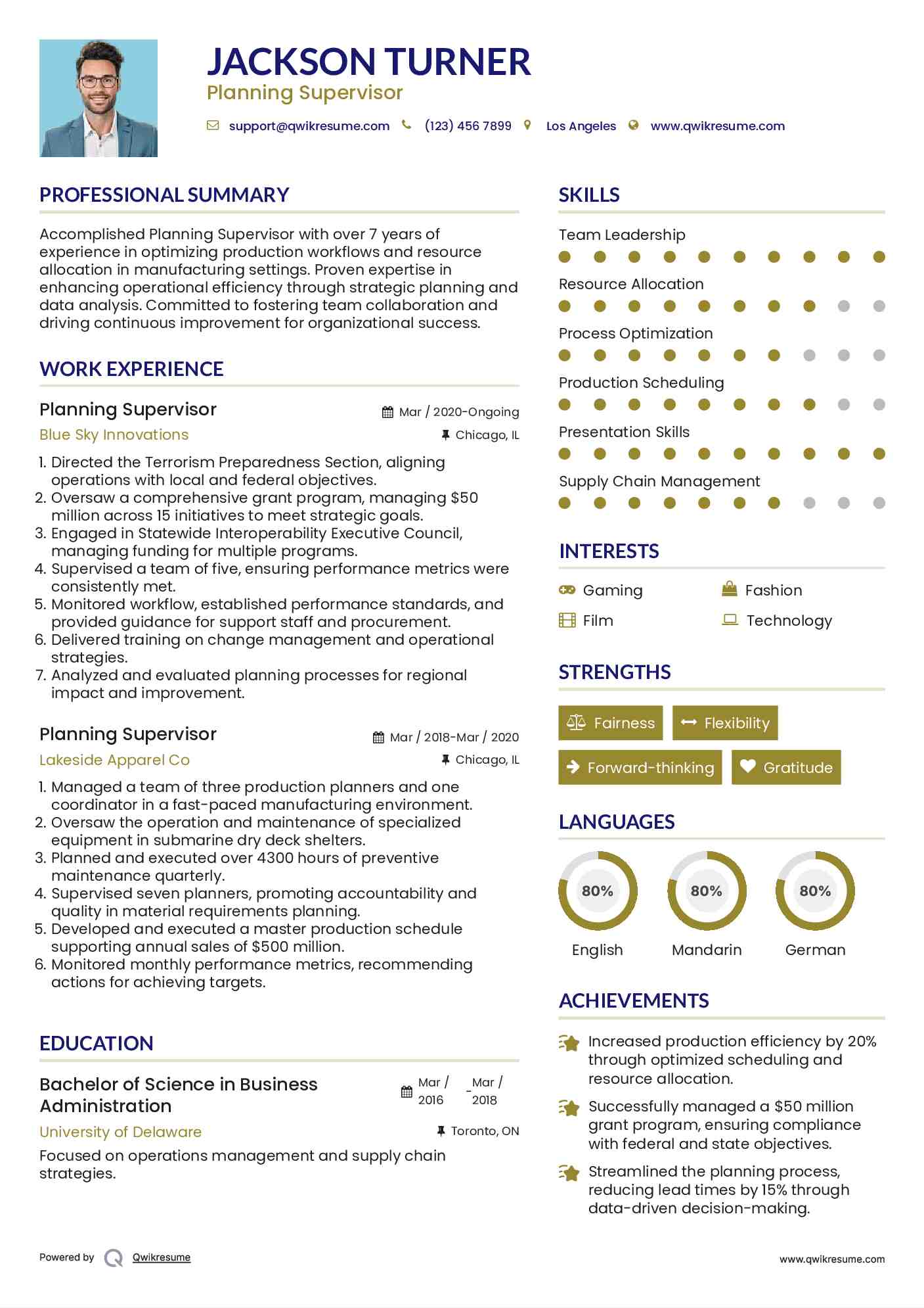 Planning Supervisor Resume Format