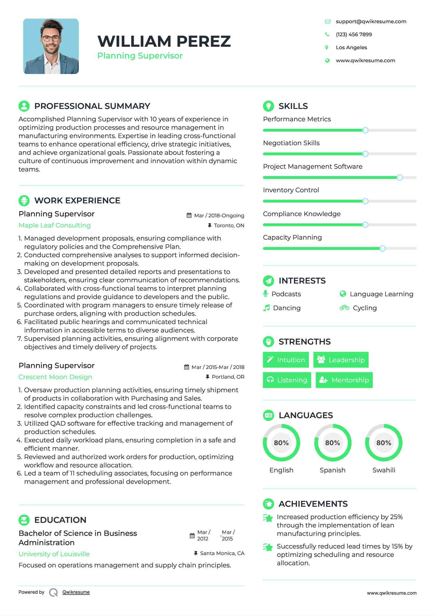 Planning Supervisor Resume Template