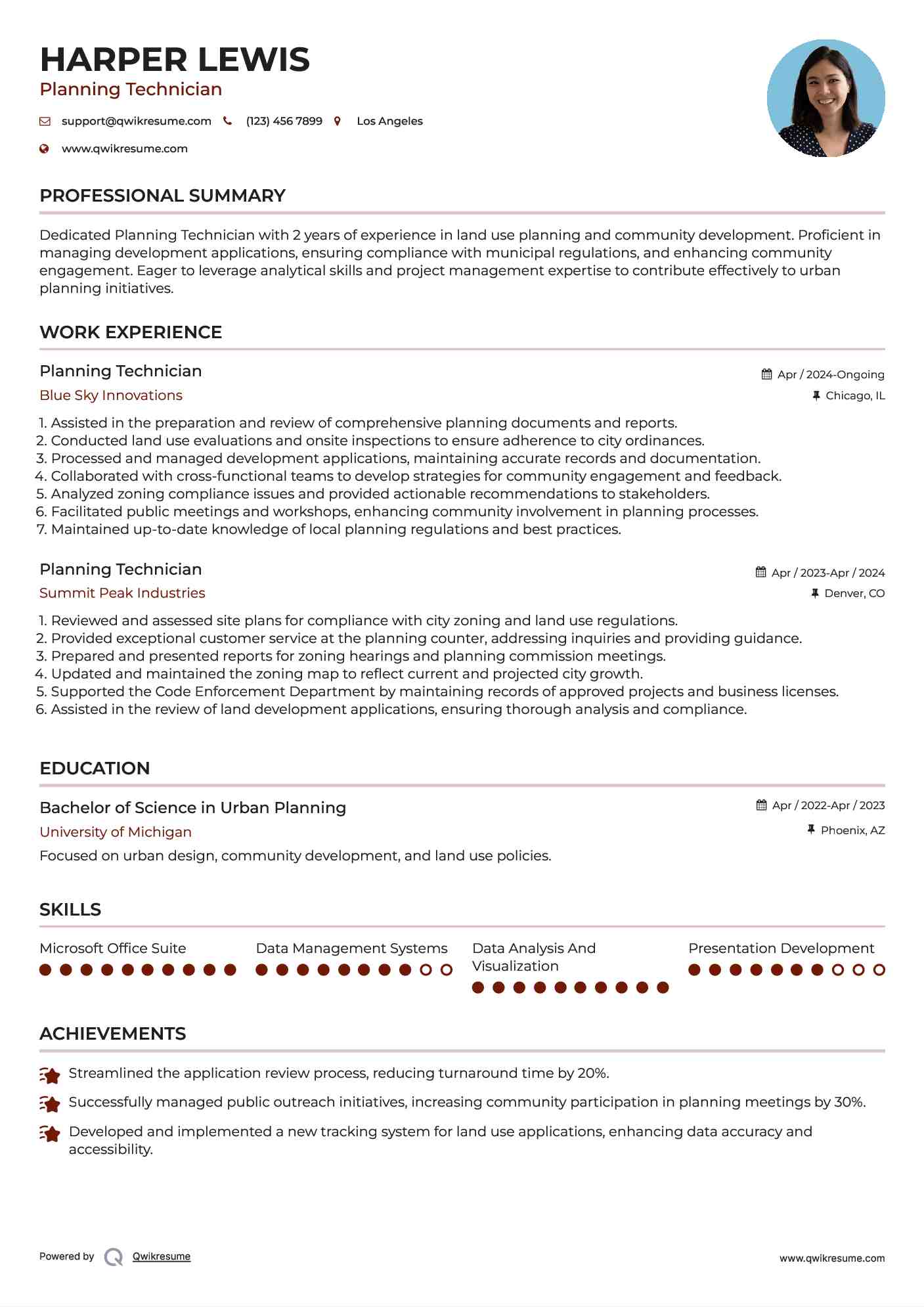 Planning Technician Resume Template