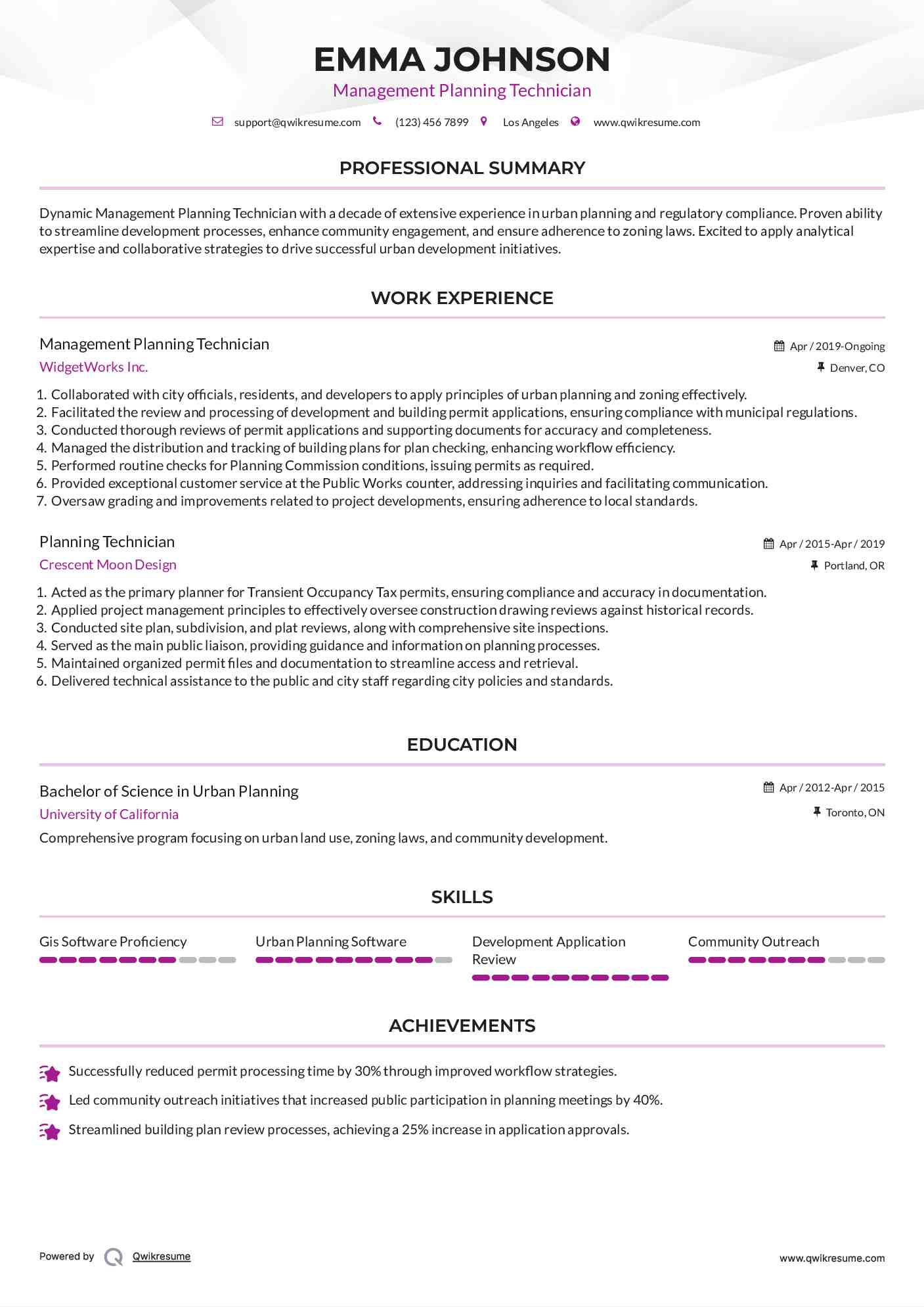 Management Planning Technician Resume Format