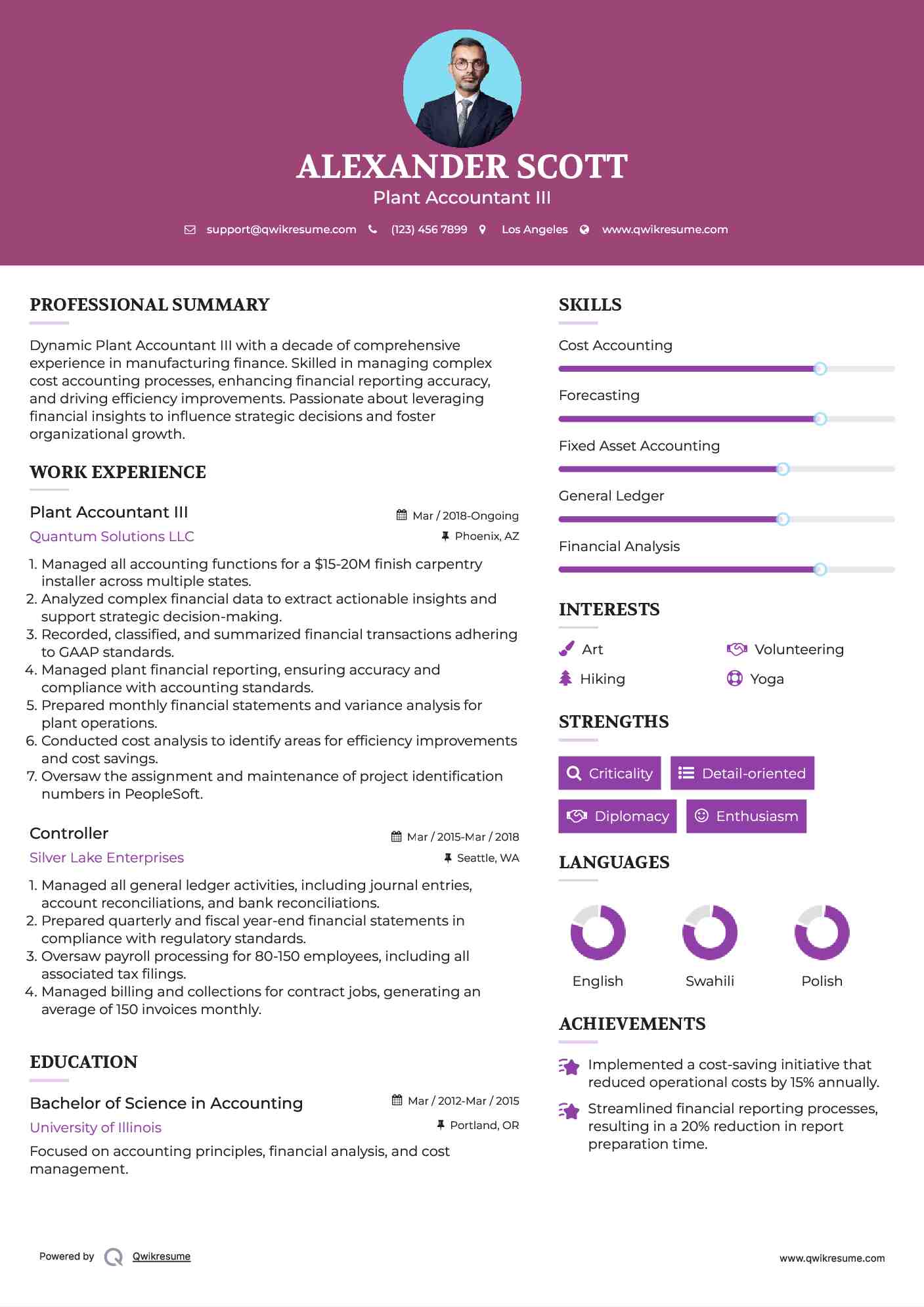 Plant Accountant III Resume Format