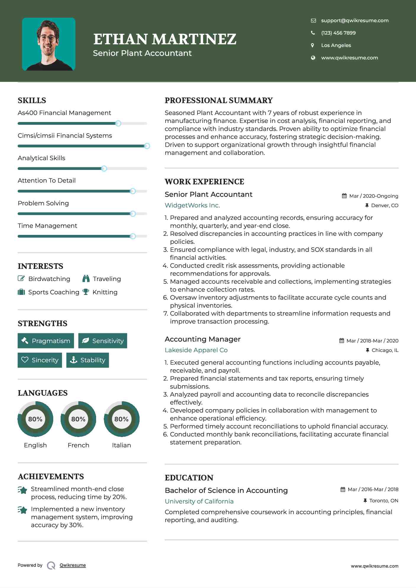 Senior Plant Accountant  Resume Format