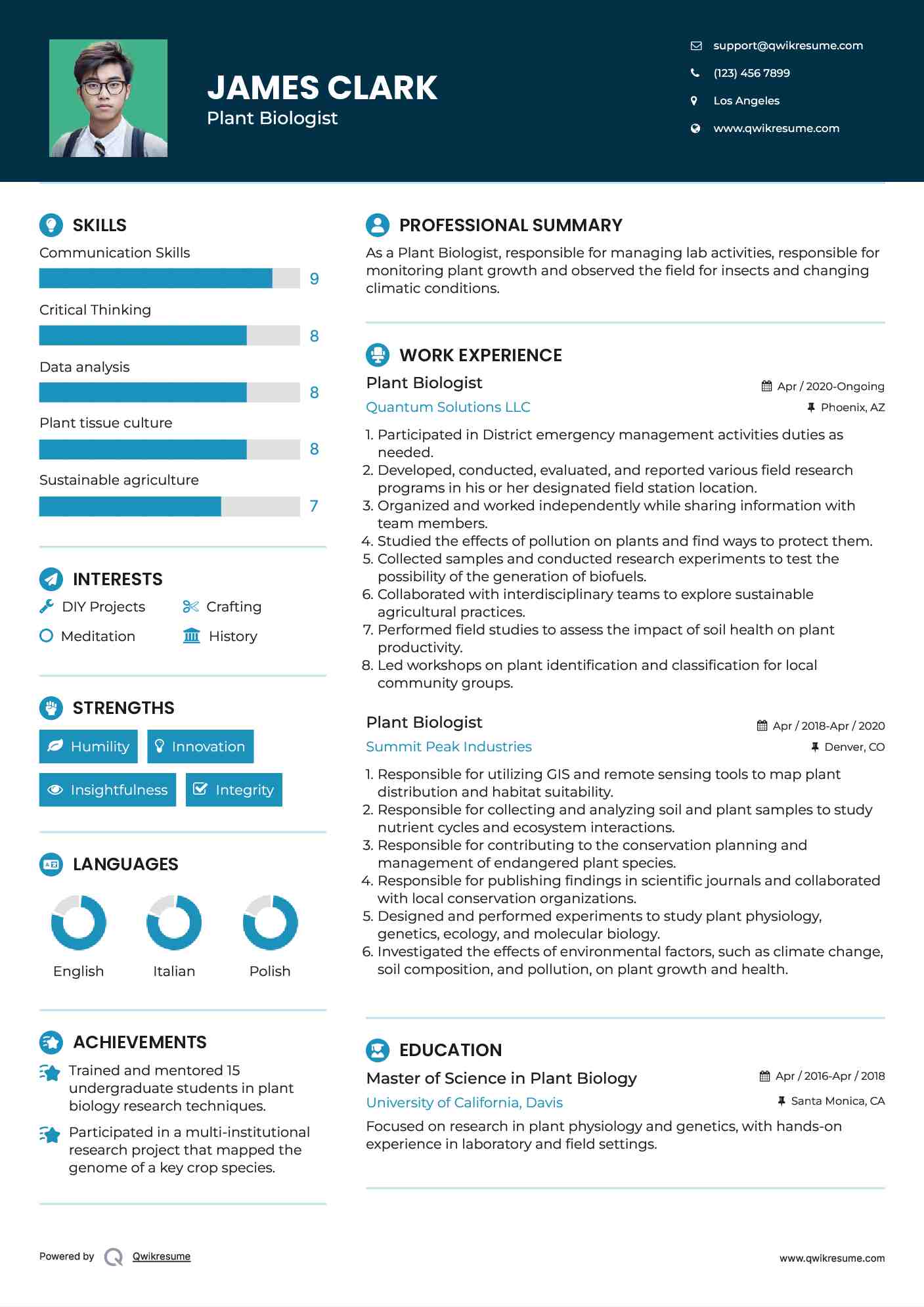 Plant Biologist Resume Model