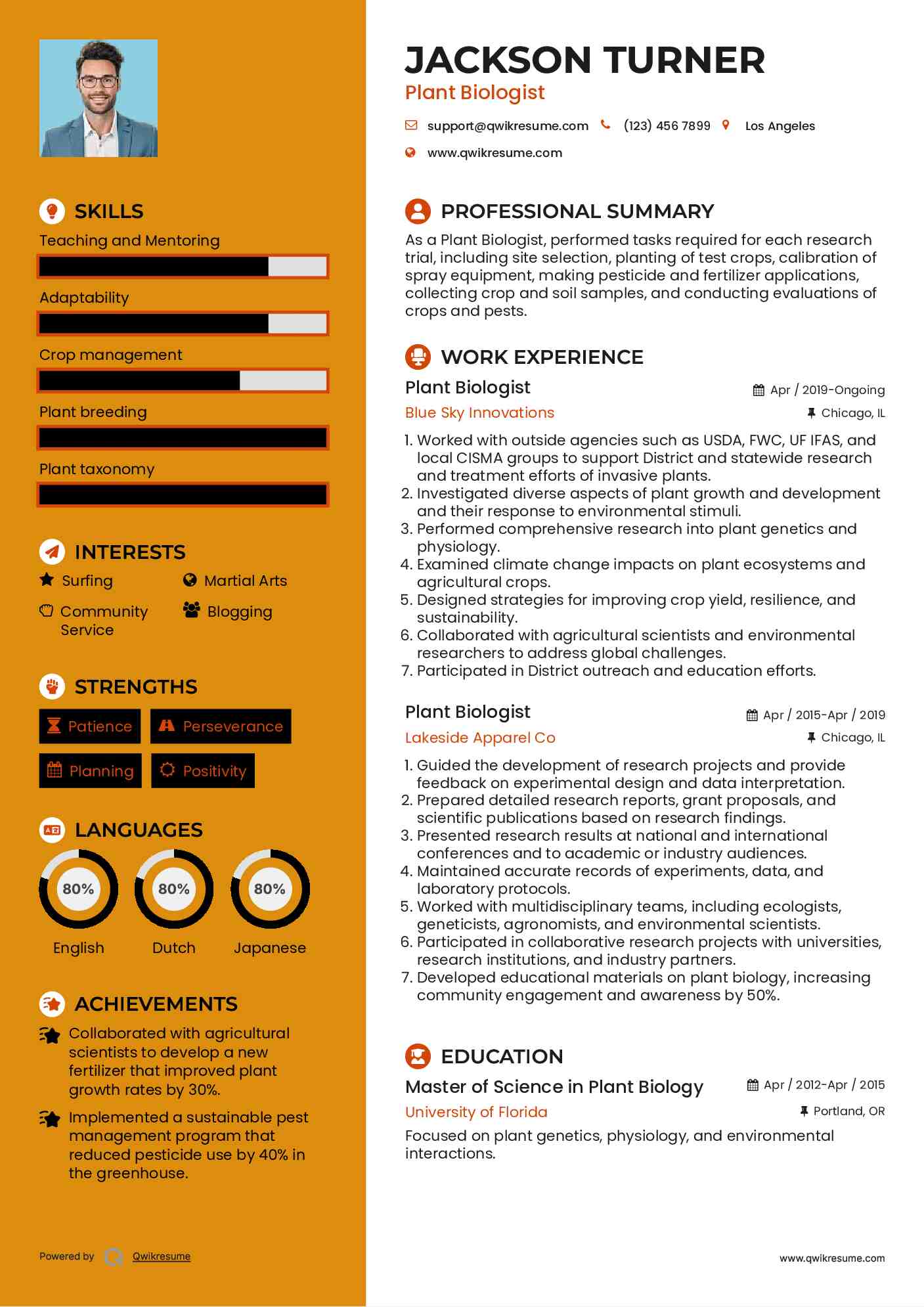 Plant Biologist Resume Model