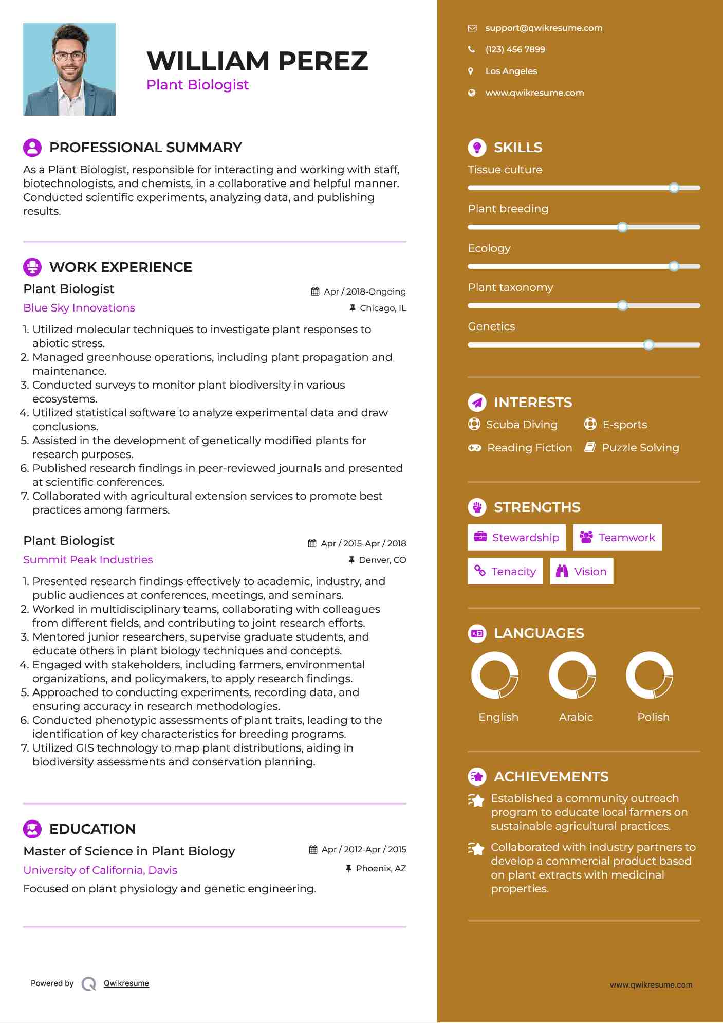 Plant Biologist Resume Sample