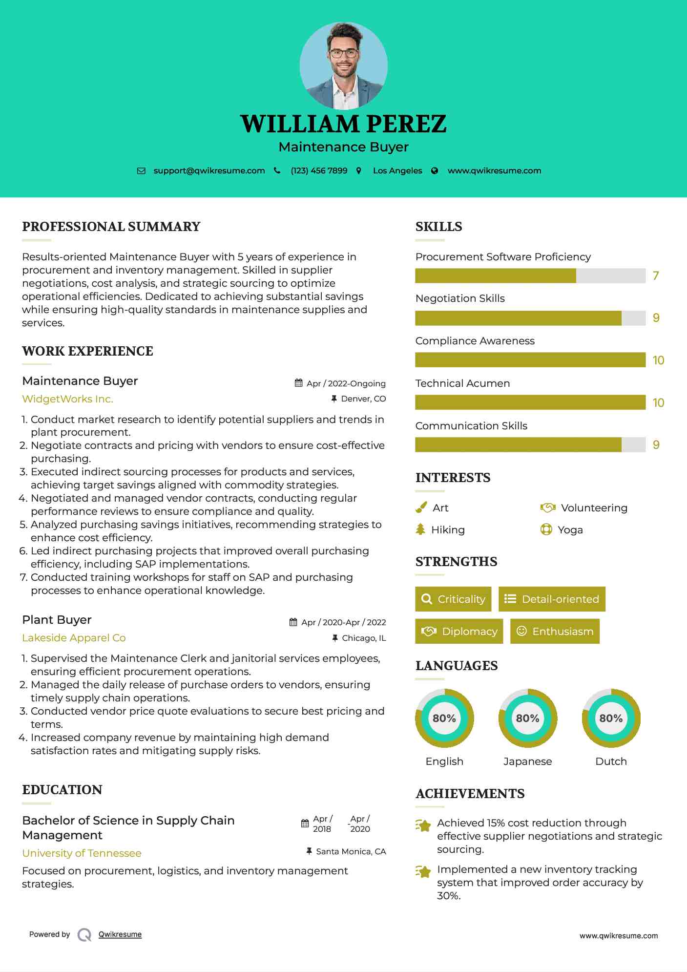 Maintenance Buyer Resume Model