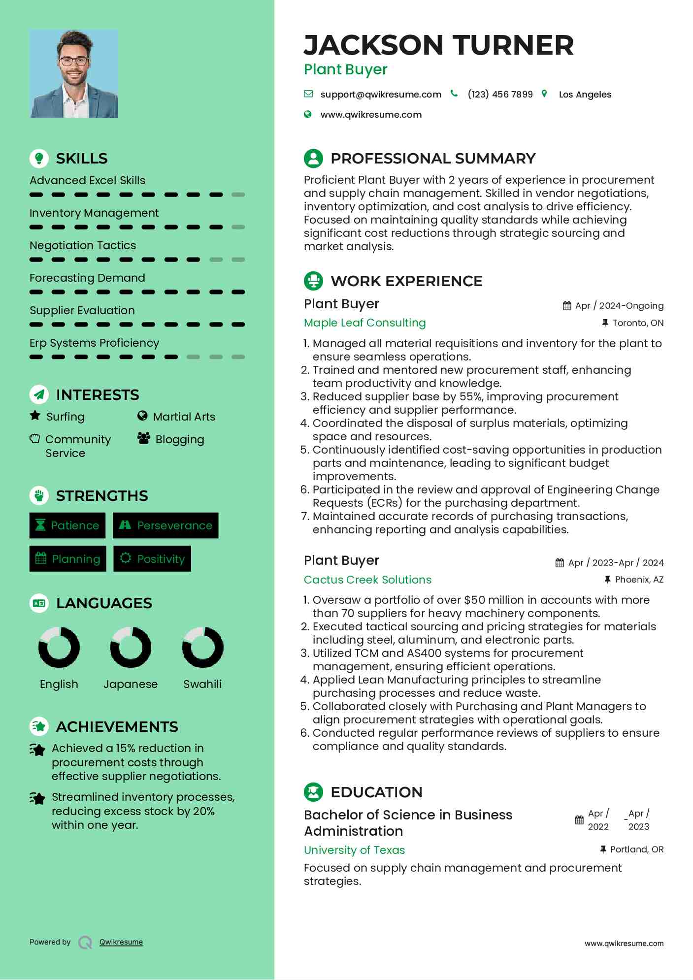 Plant Buyer Resume Example