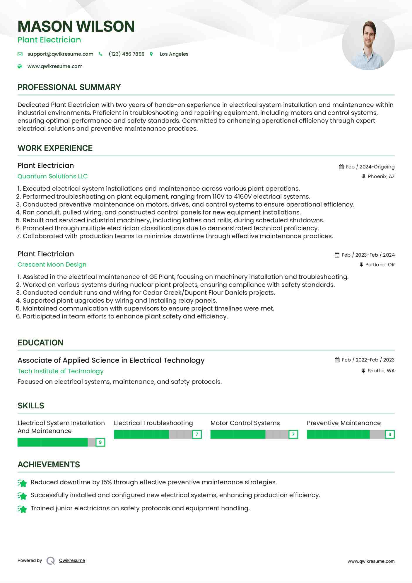 Plant Electrician Resume Format