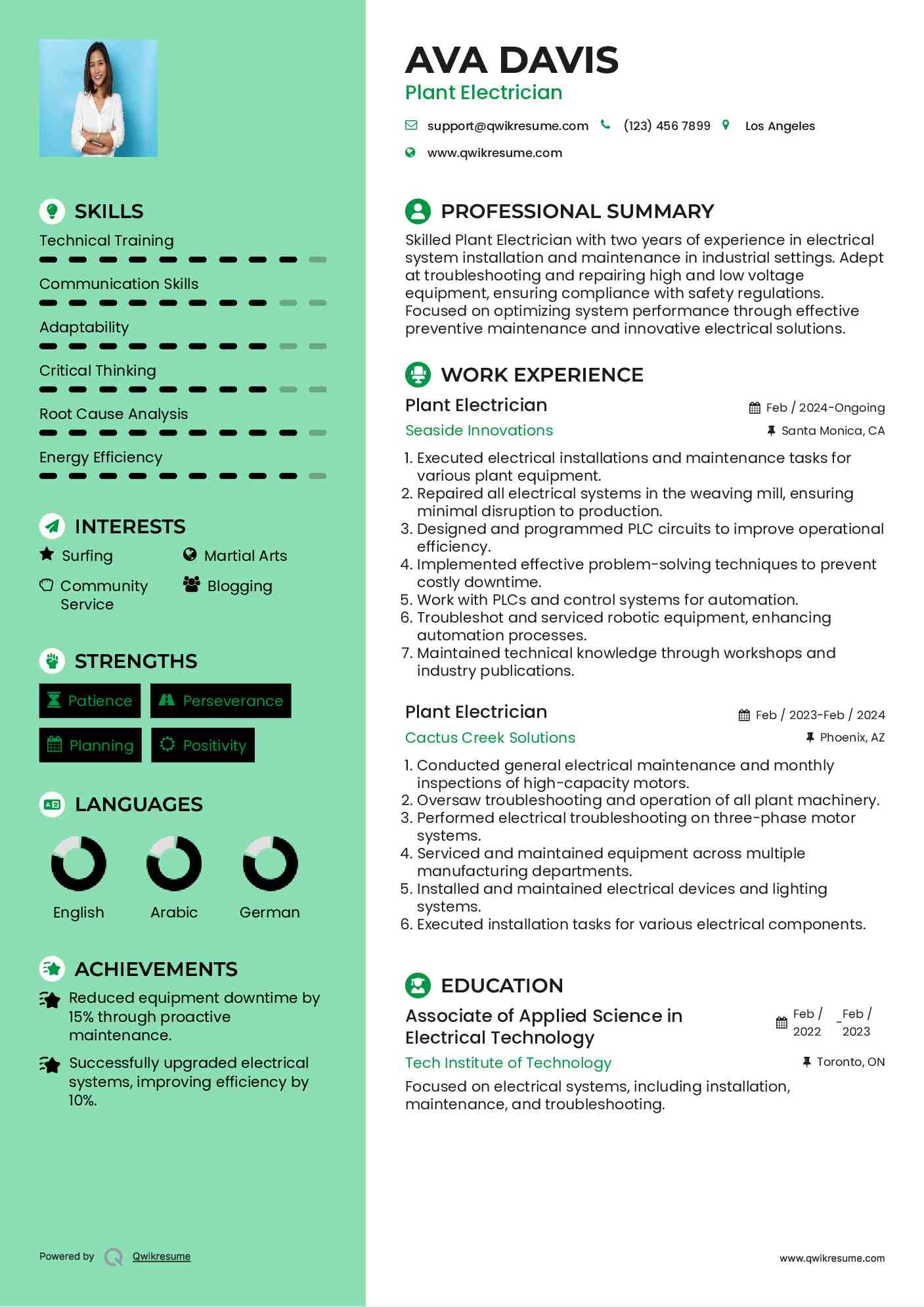 Plant Electrician Resume Format