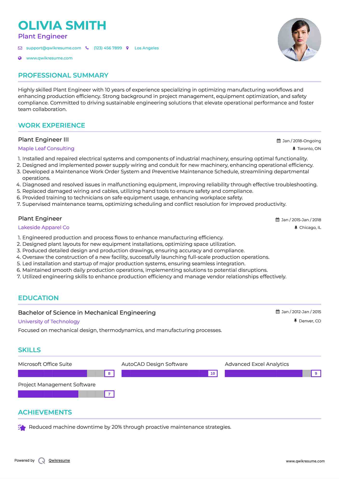 Plant Engineer III Resume Format