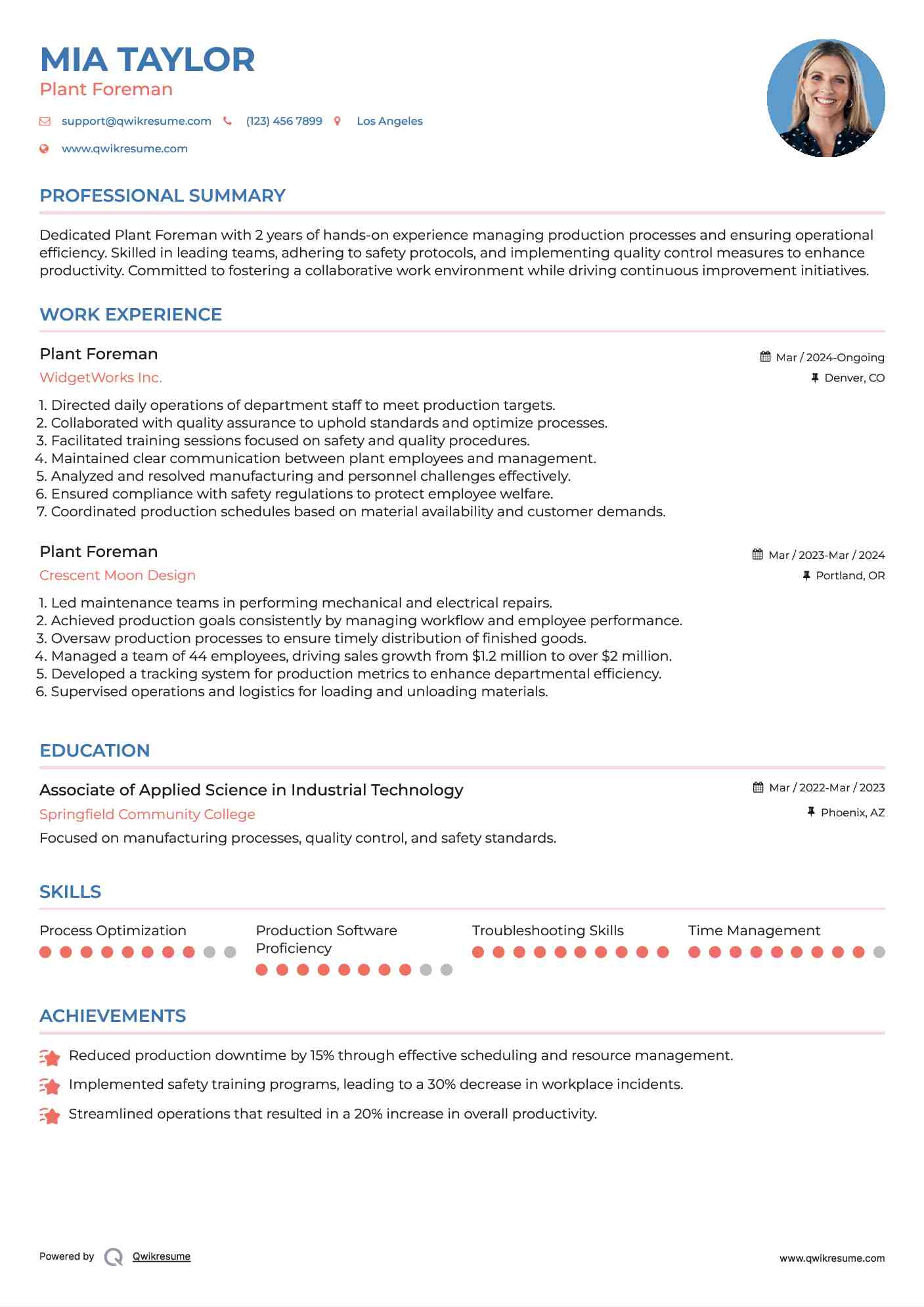 Plant Foreman Resume Template