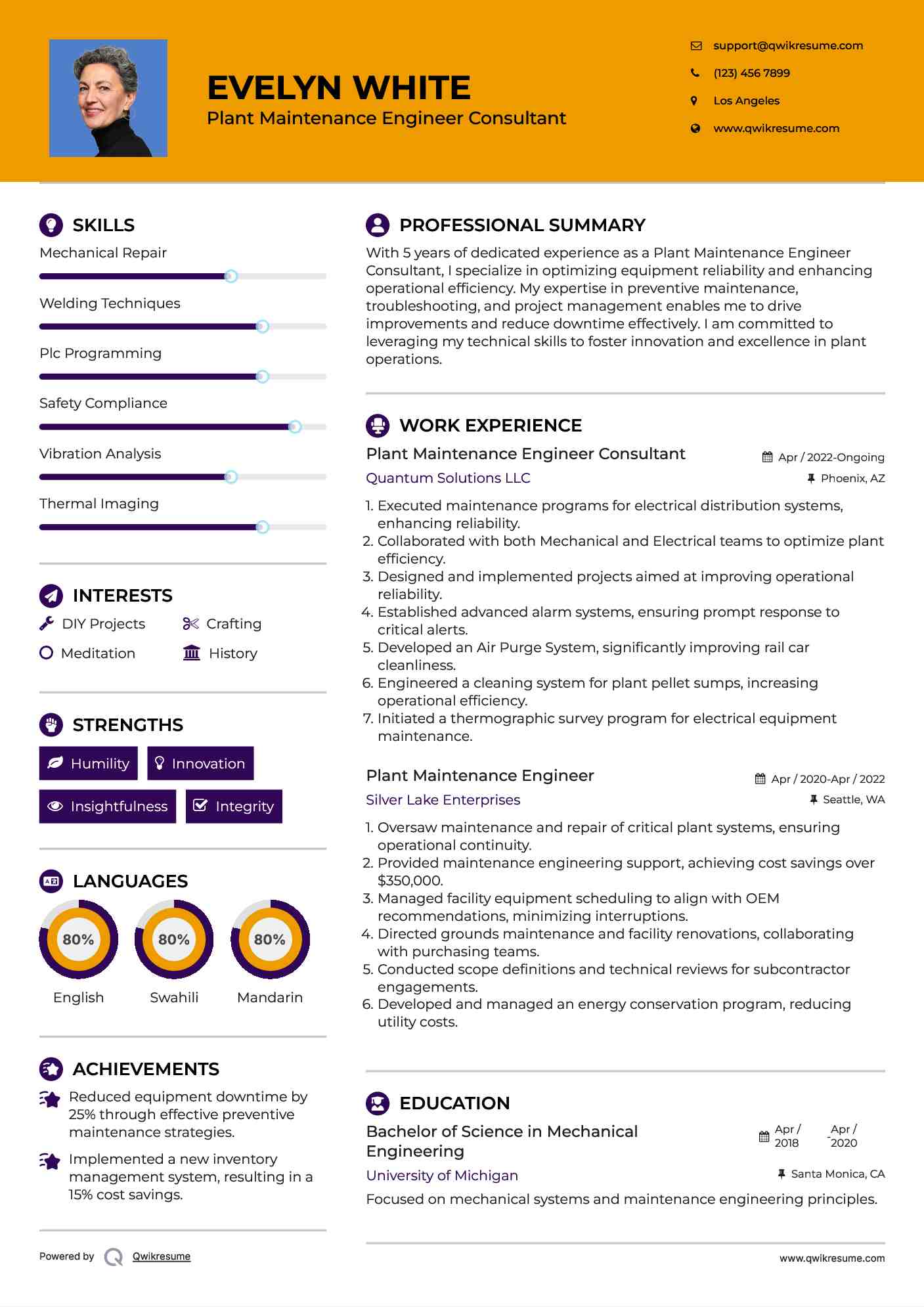Plant Maintenance Engineer Consultant Resume Format