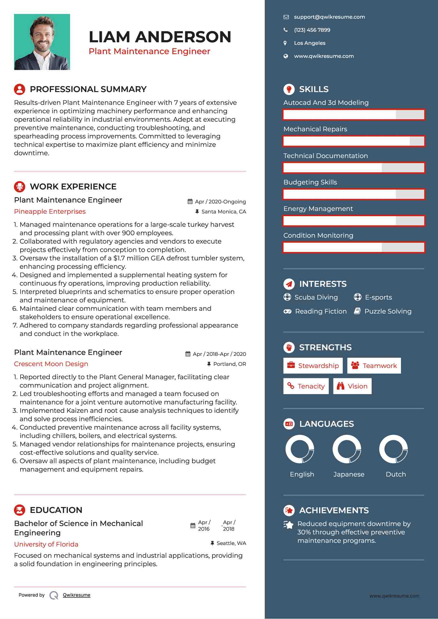 Plant Maintenance Engineer Resume Template