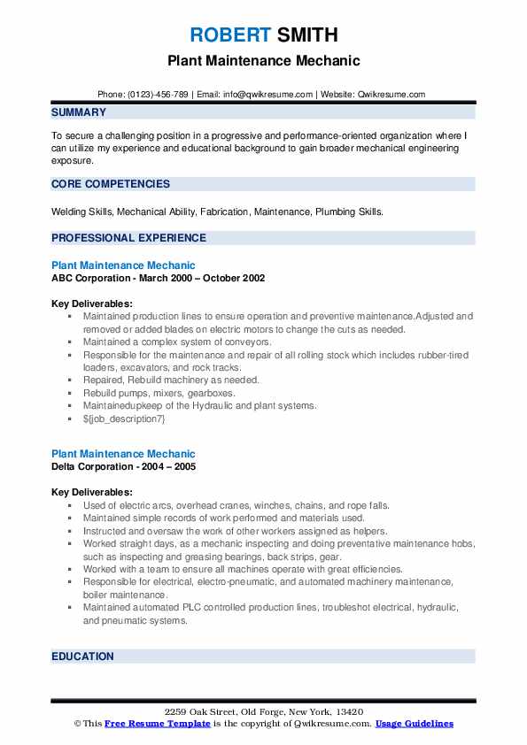 Plant Maintenance Mechanic Resume - Plant Maintenance Mechanic 1603482948 Pdf 