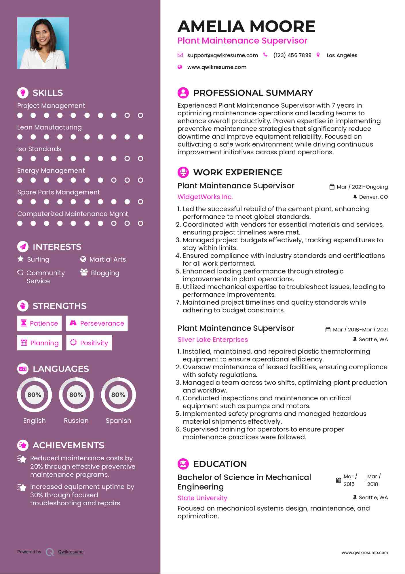 Plant Maintenance Supervisor Resume Template