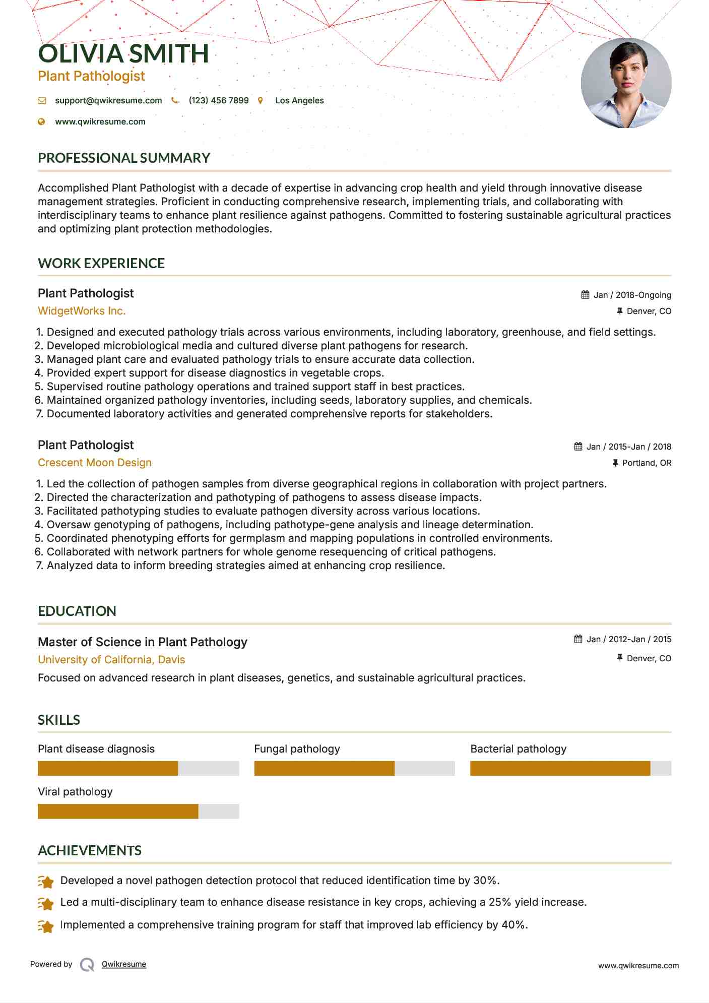 Plant Pathologist Resume Model