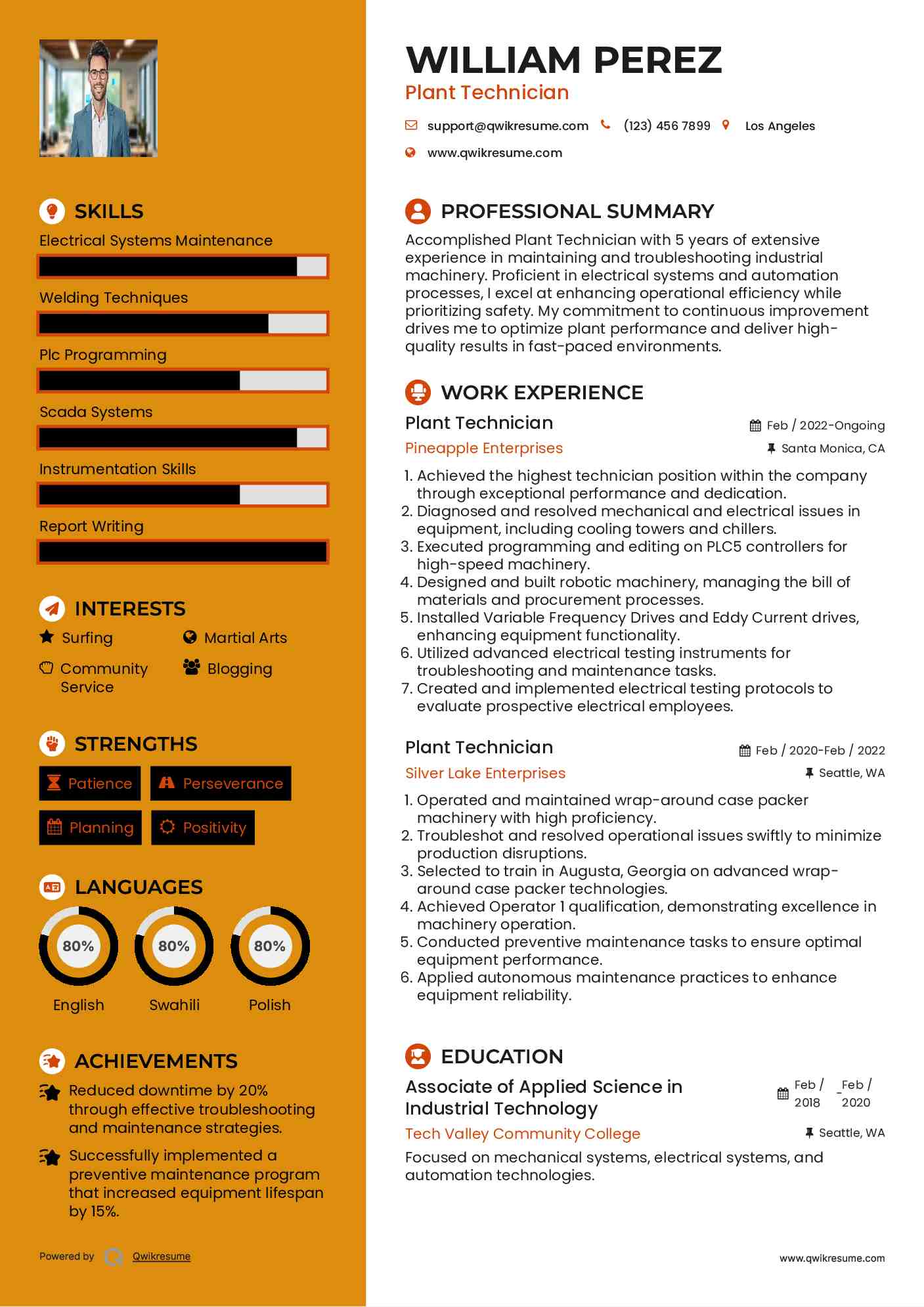 Plant Technician Resume Format