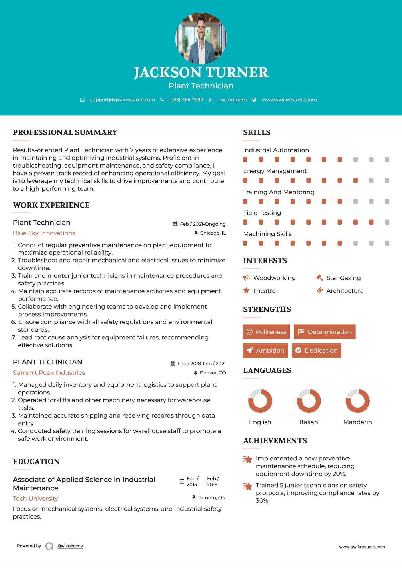 Plant Technician Resume Template
