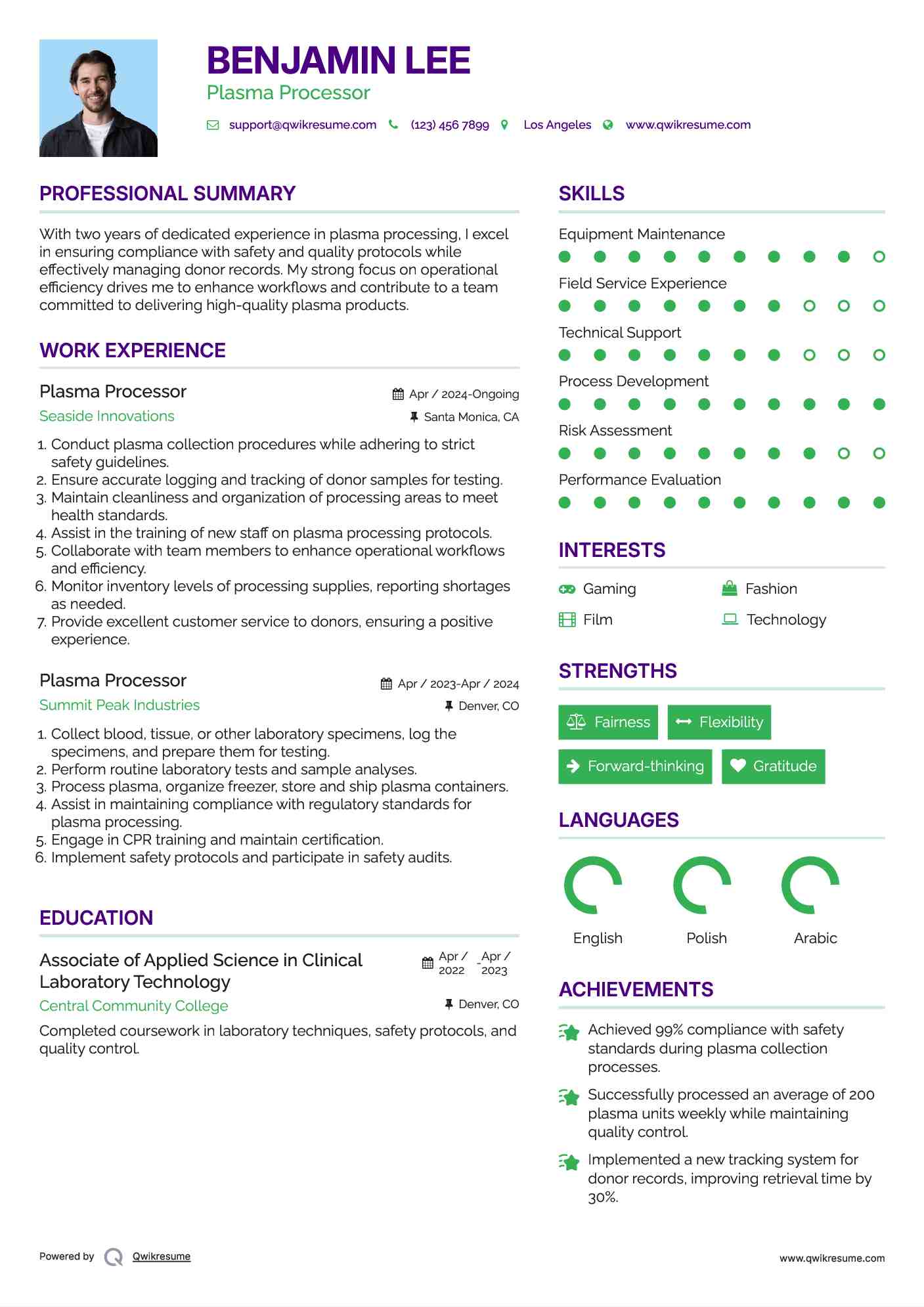 Plasma Processor Resume Format