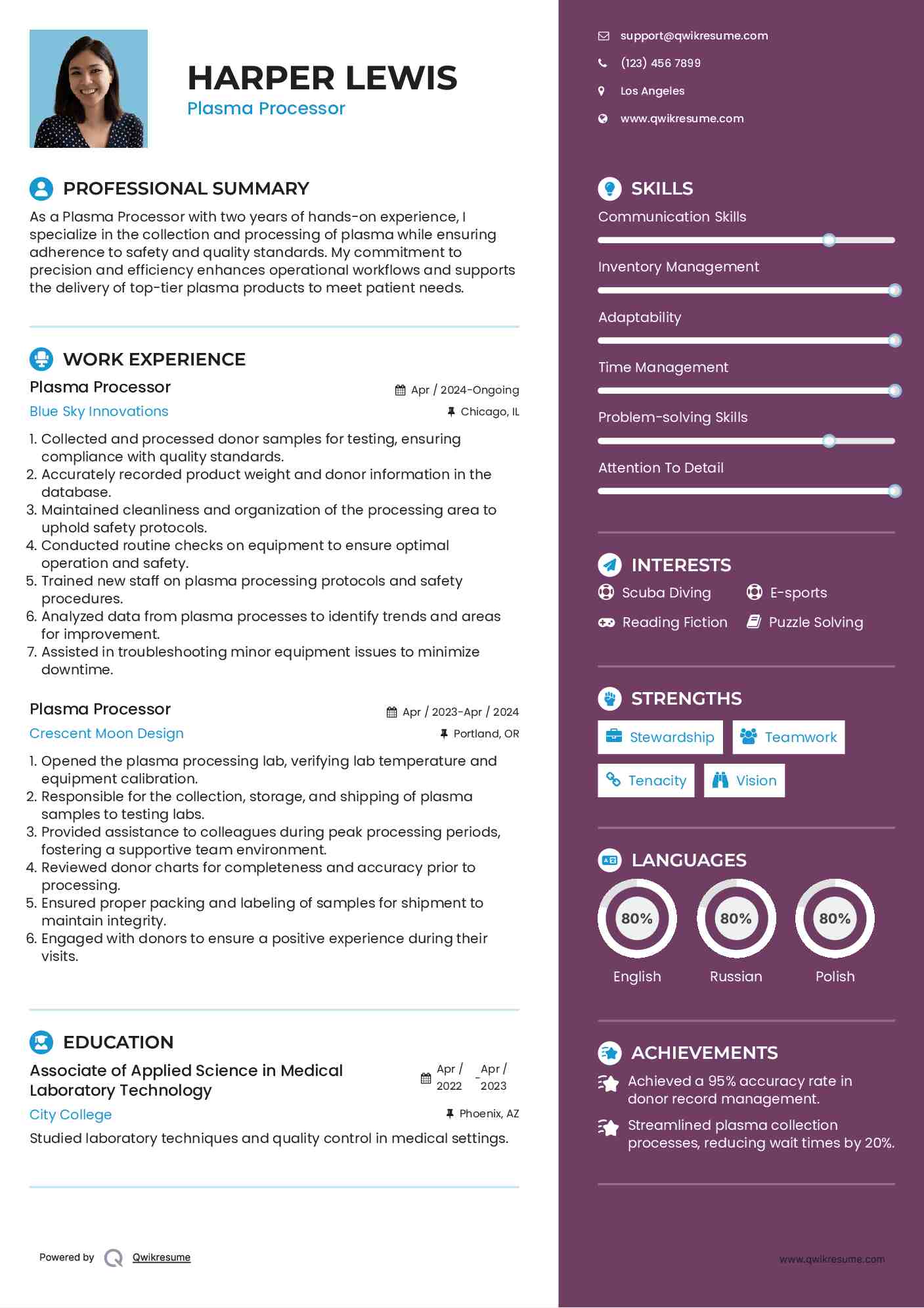 Plasma Processor Resume Sample