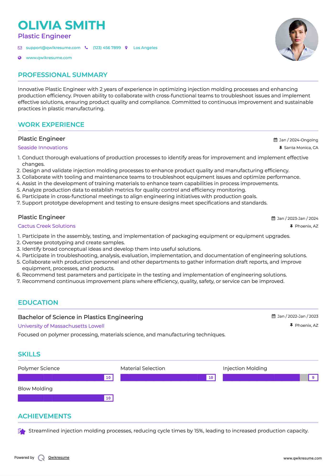 Plastic Engineer Resume Model