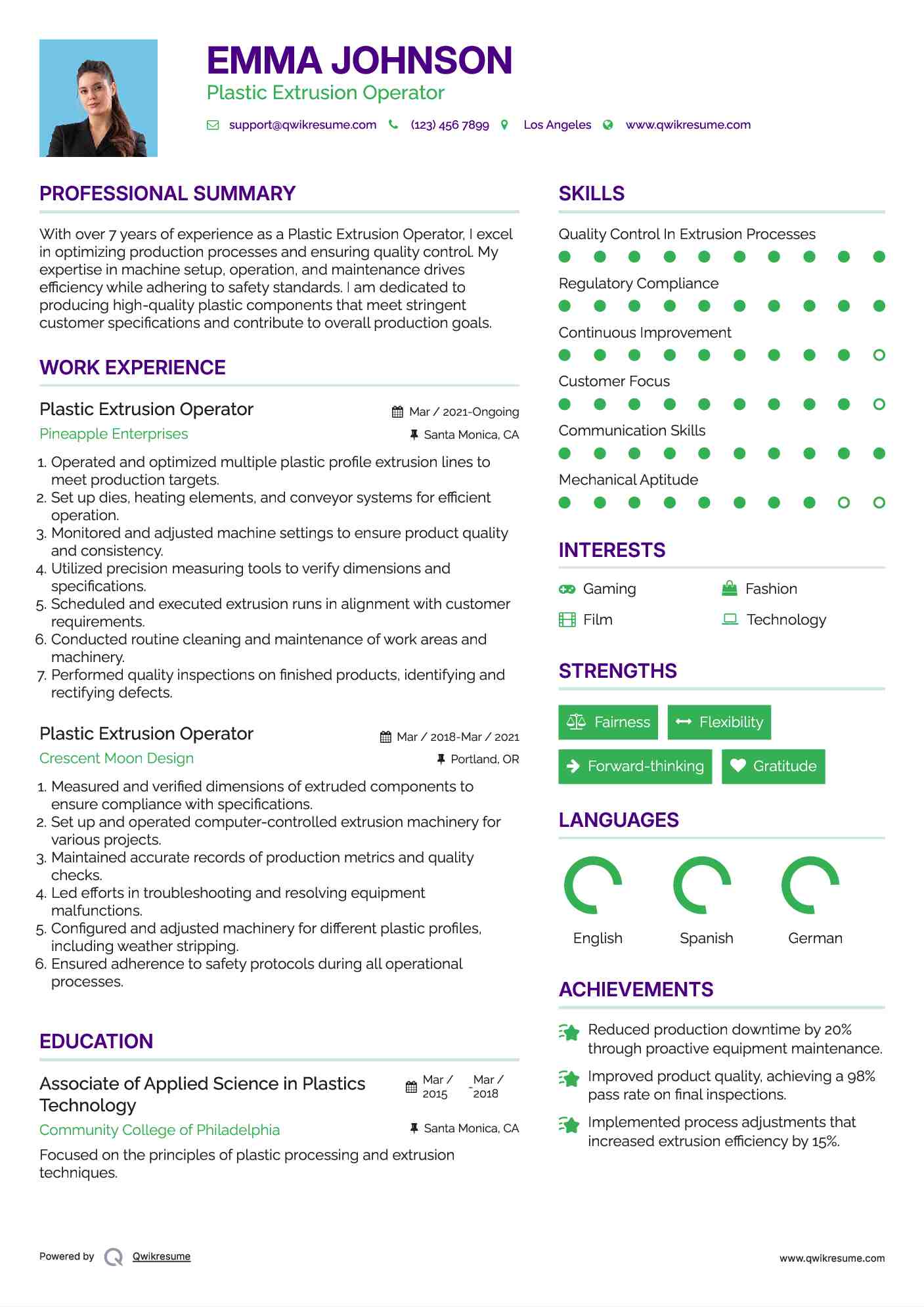 Plastic Extrusion Operator Resume Format