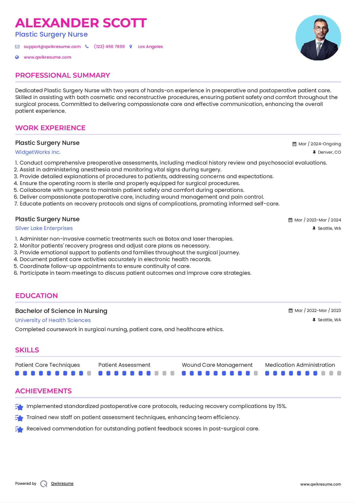 Plastic Surgery Nurse Resume Sample