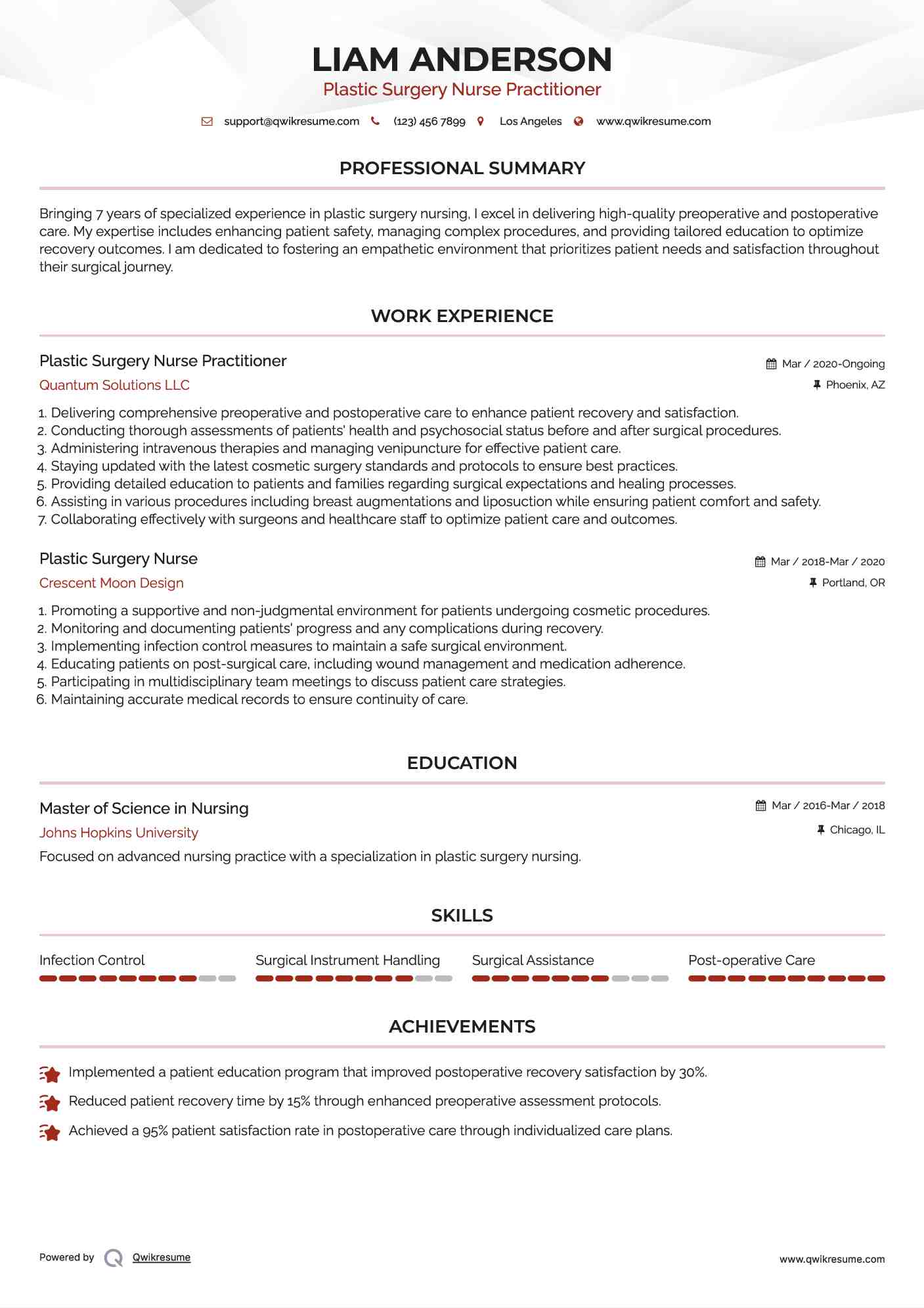 Plastic Surgery Nurse Practitioner Resume Template