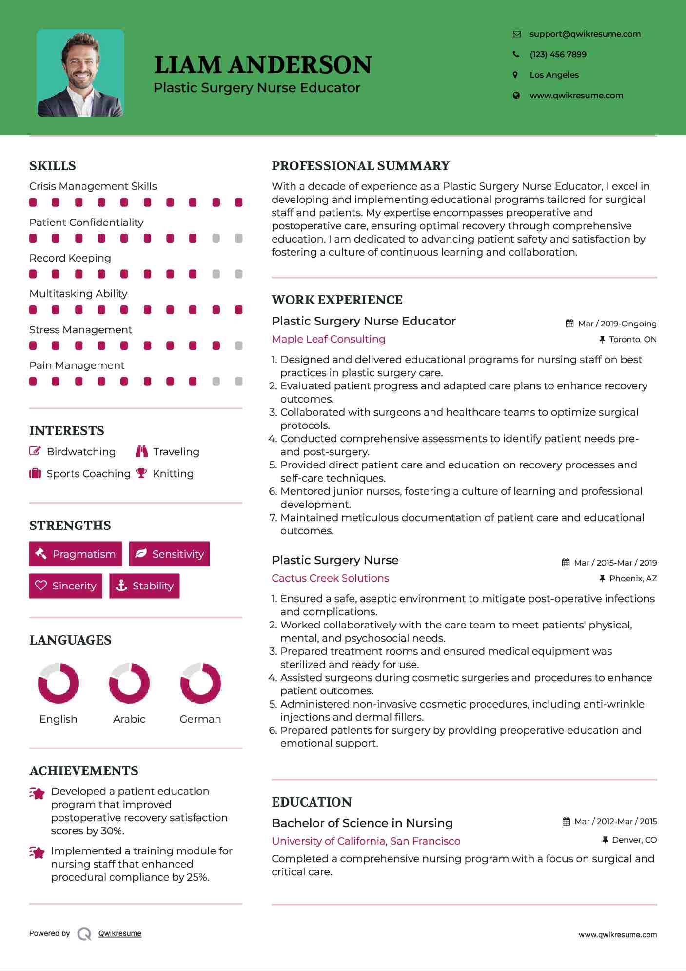 Plastic Surgery Nurse Educator Resume Template