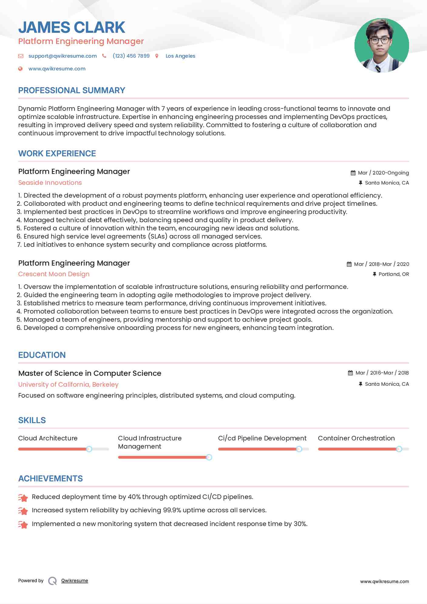 Platform Engineering Manager Resume Template