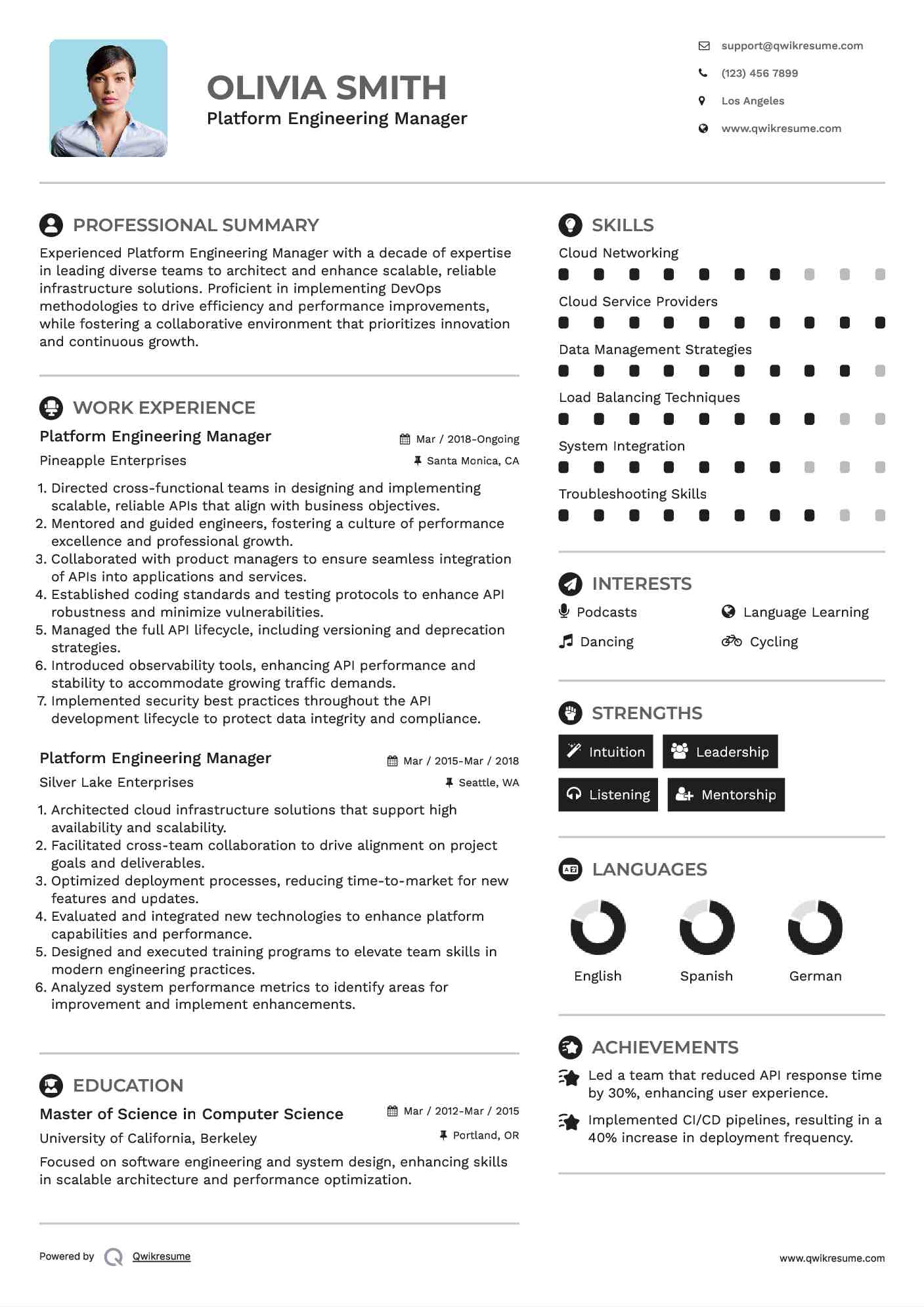 Platform Engineering Manager Resume Template