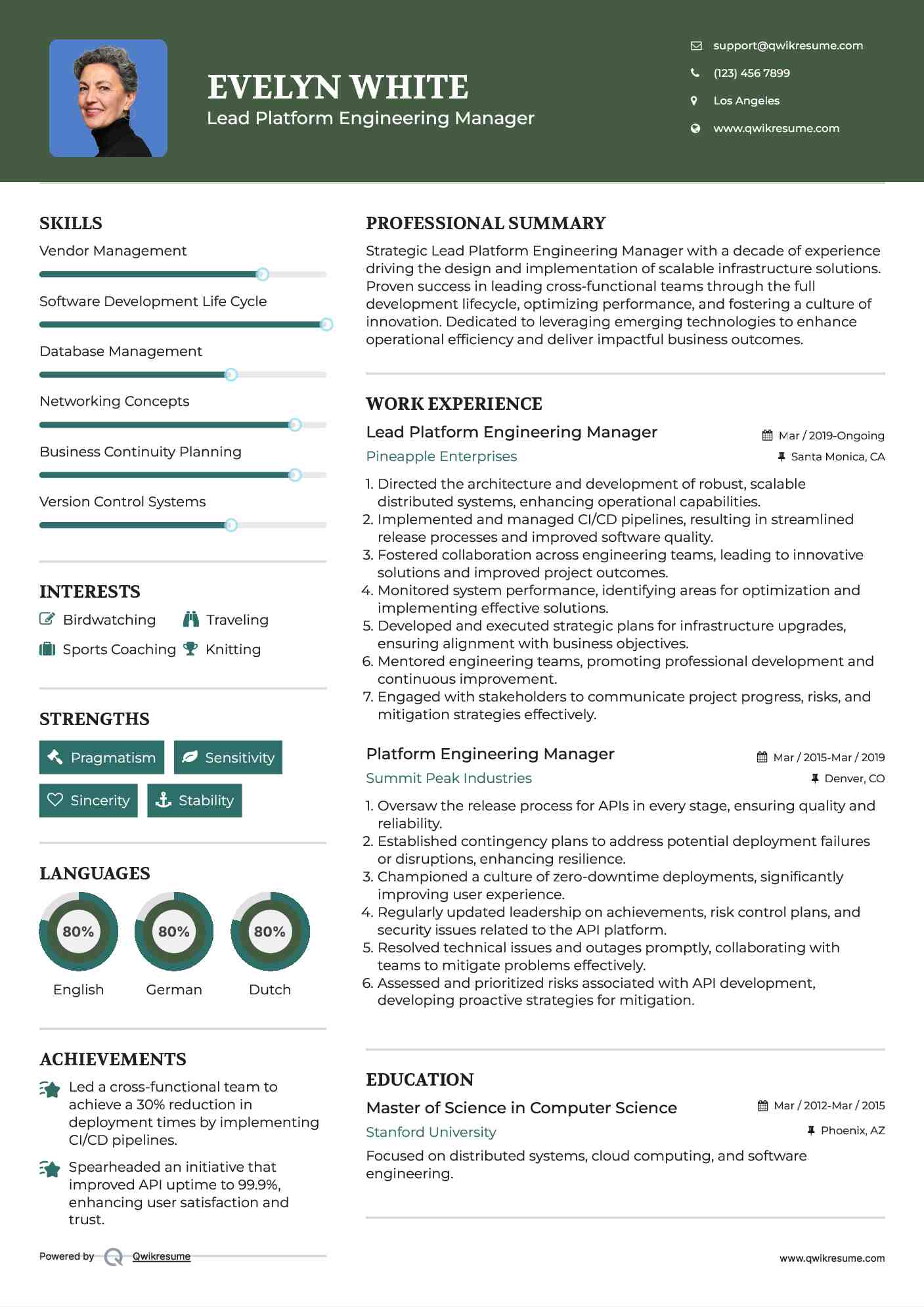 Lead Platform Engineering Manager Resume Model