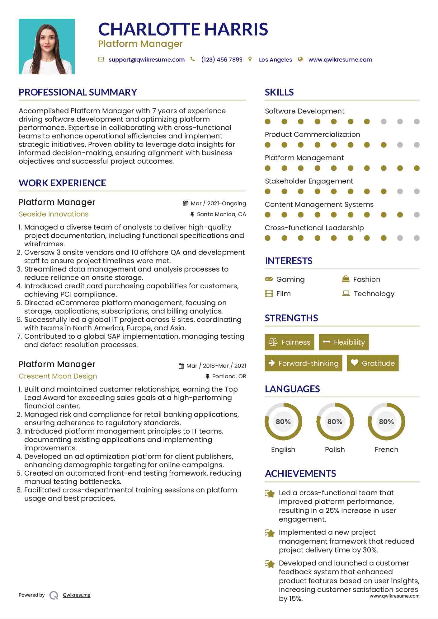 Platform Manager Resume Model