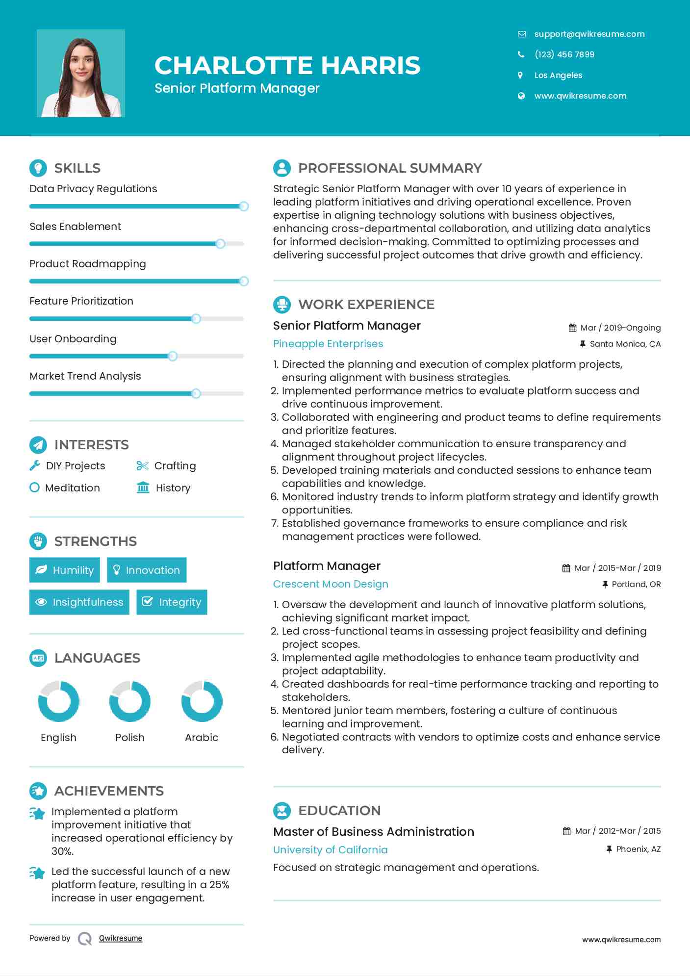 Senior Platform Manager Resume Model