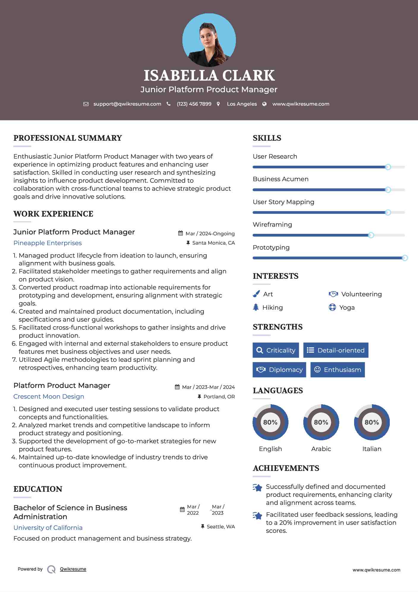 Junior Platform Product Manager Resume Format