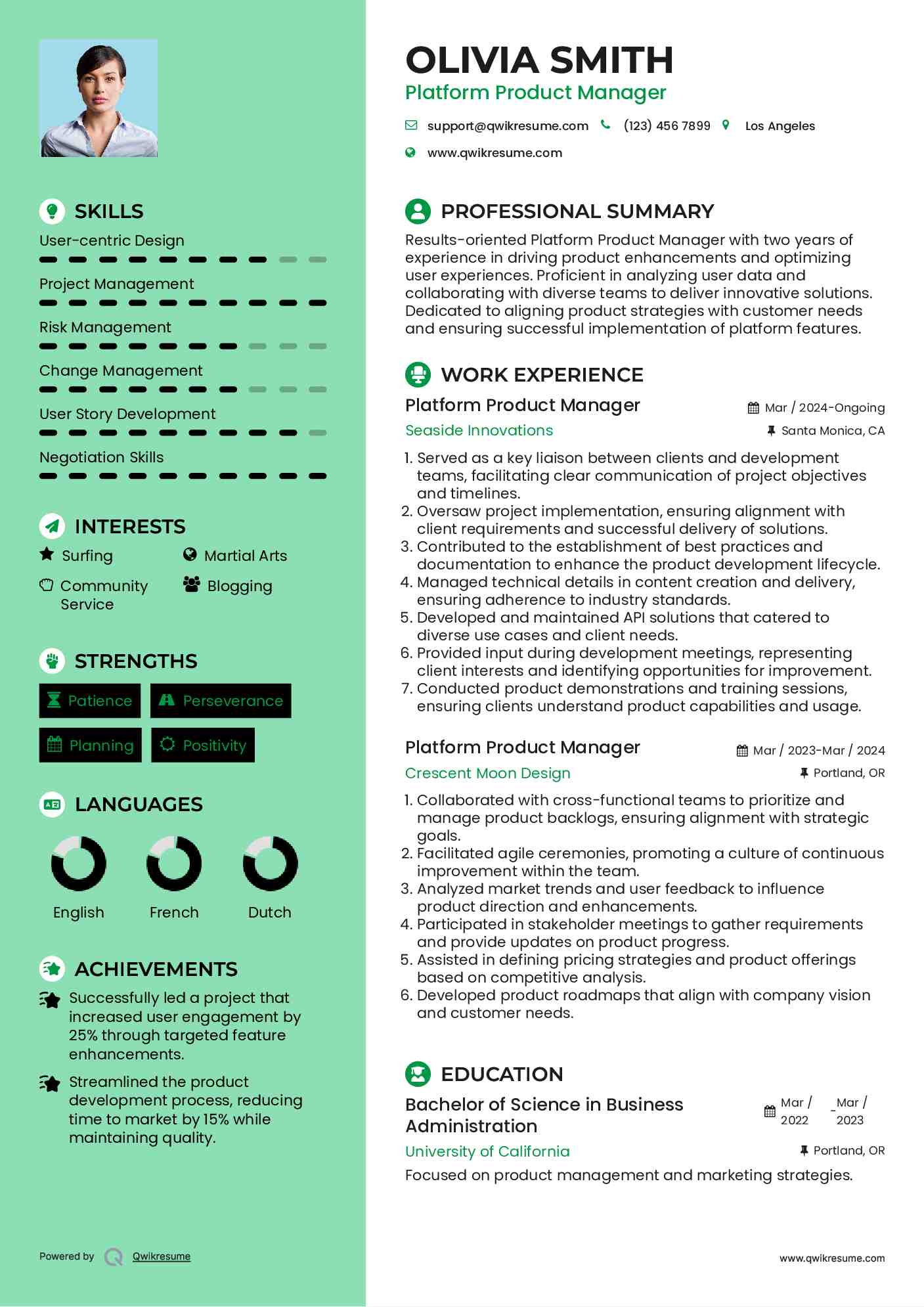 Platform Product Manager Resume Example